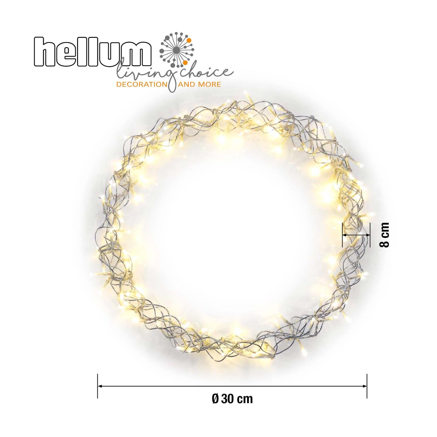 LED-Metall-Kranz DIA 30cm, 80 LEDs ww, Außentransformator