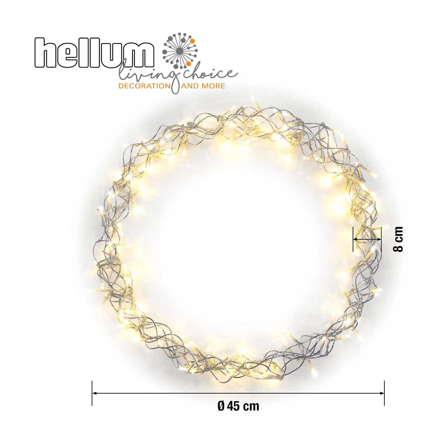 LED-Metall-Kranz DIA 45cm, 120 LEDs ww, Außentransformator