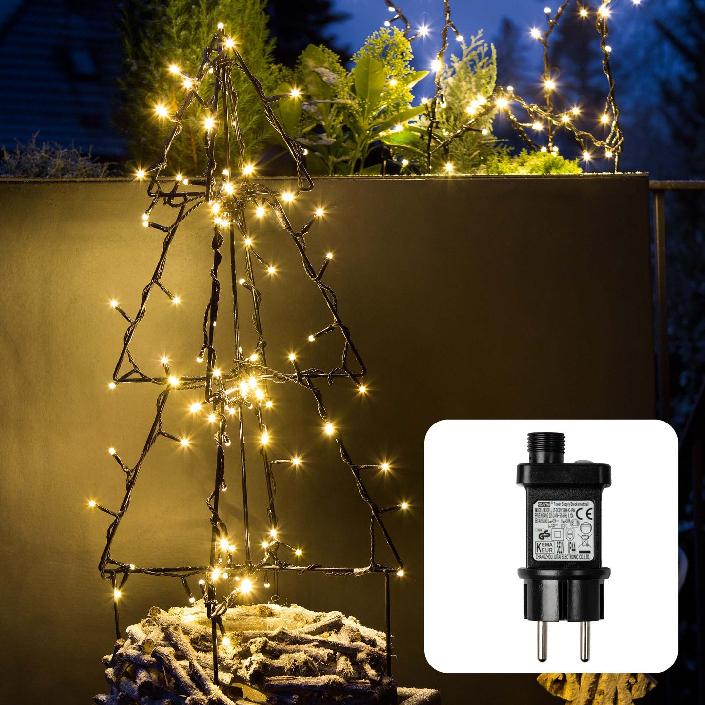 Hellum LED Metall-Weihnachtsbaum, 90 LEDs, warmweiß, 2D / 3D, mit Timer, für außen 577952