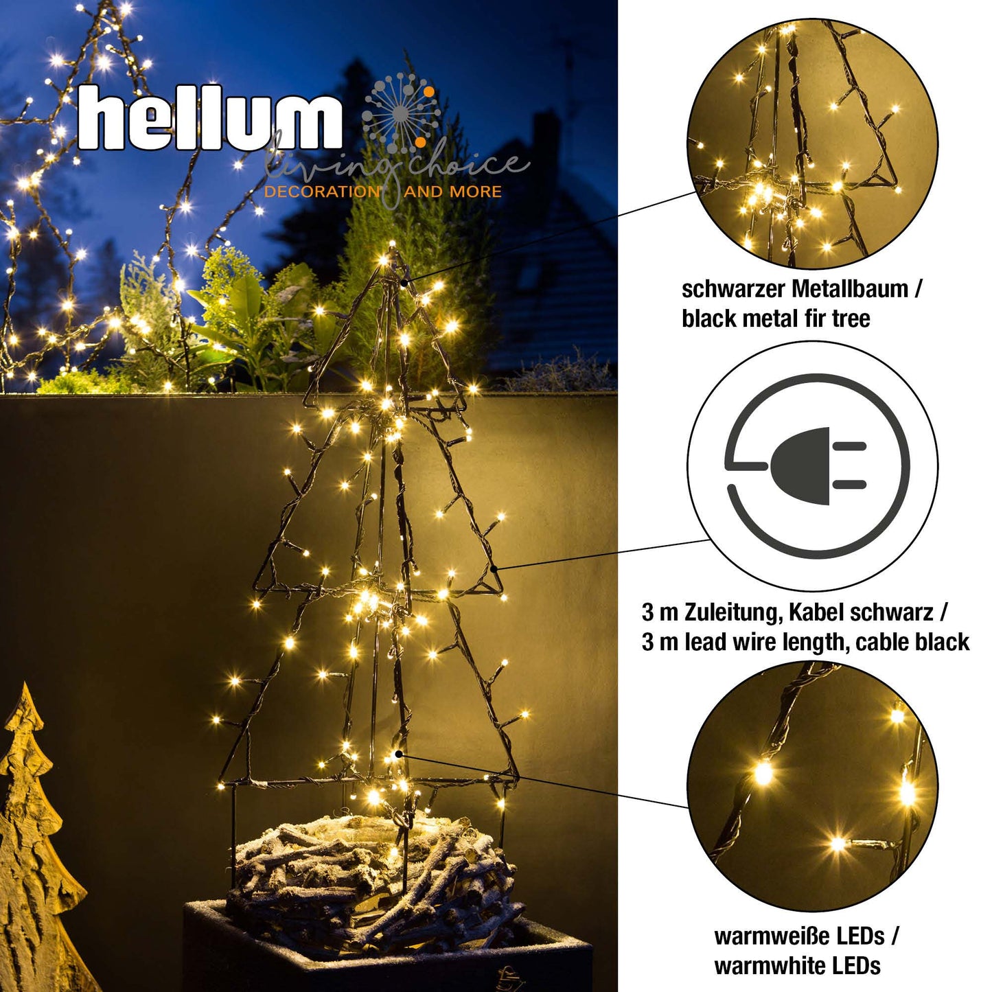 Hellum LED Metall-Weihnachtsbaum, 90 LEDs, warmweiß, 2D / 3D, mit Timer, für außen 577952
