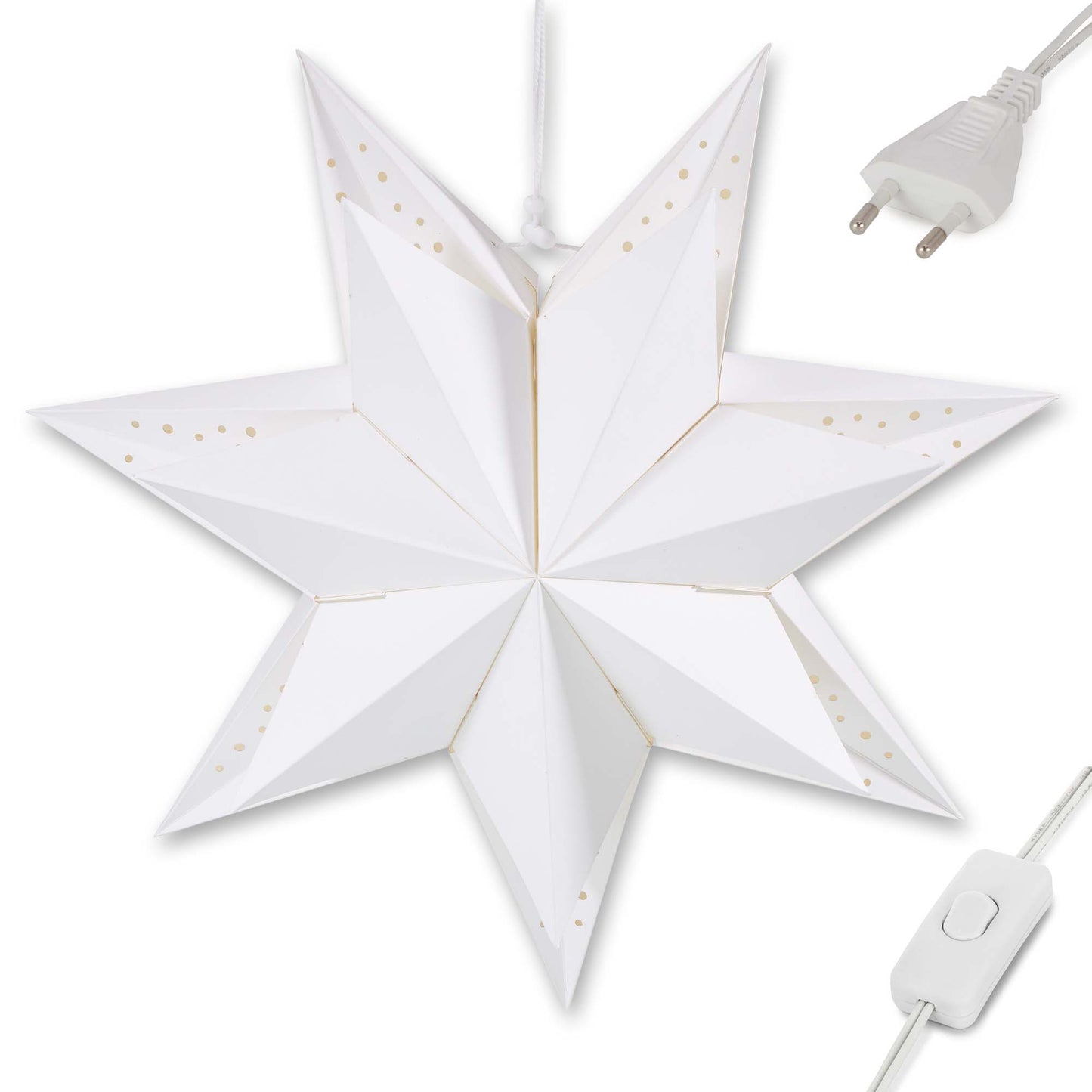 Papier-Stern weiß - doppellagig- DIA 40cm, E 14 Fassung, 1,5m Zuleitung, ohne  Leuchtmittel