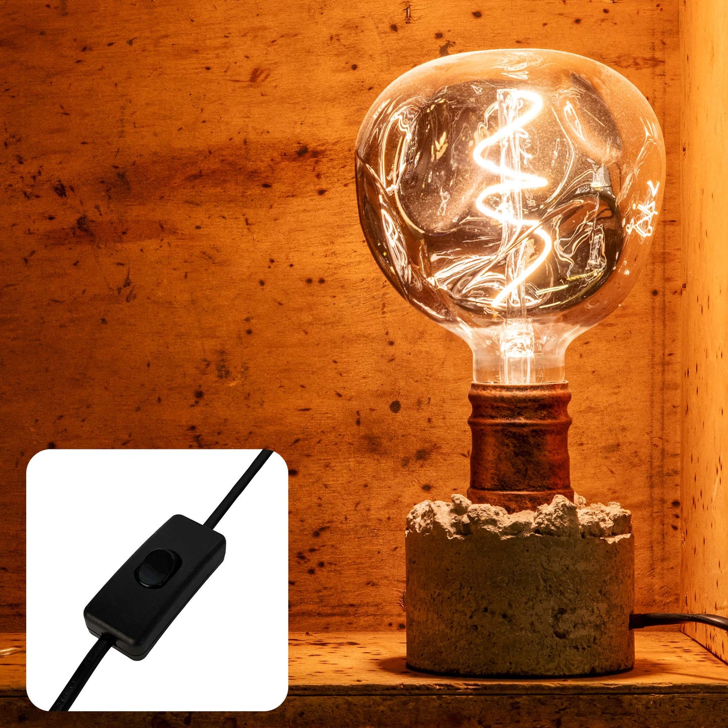 Zement-Sockel für E27 Lampen, grau, 1,5m Zuleitung, AN/AUS-Schalter, ohne Leuchtmittel