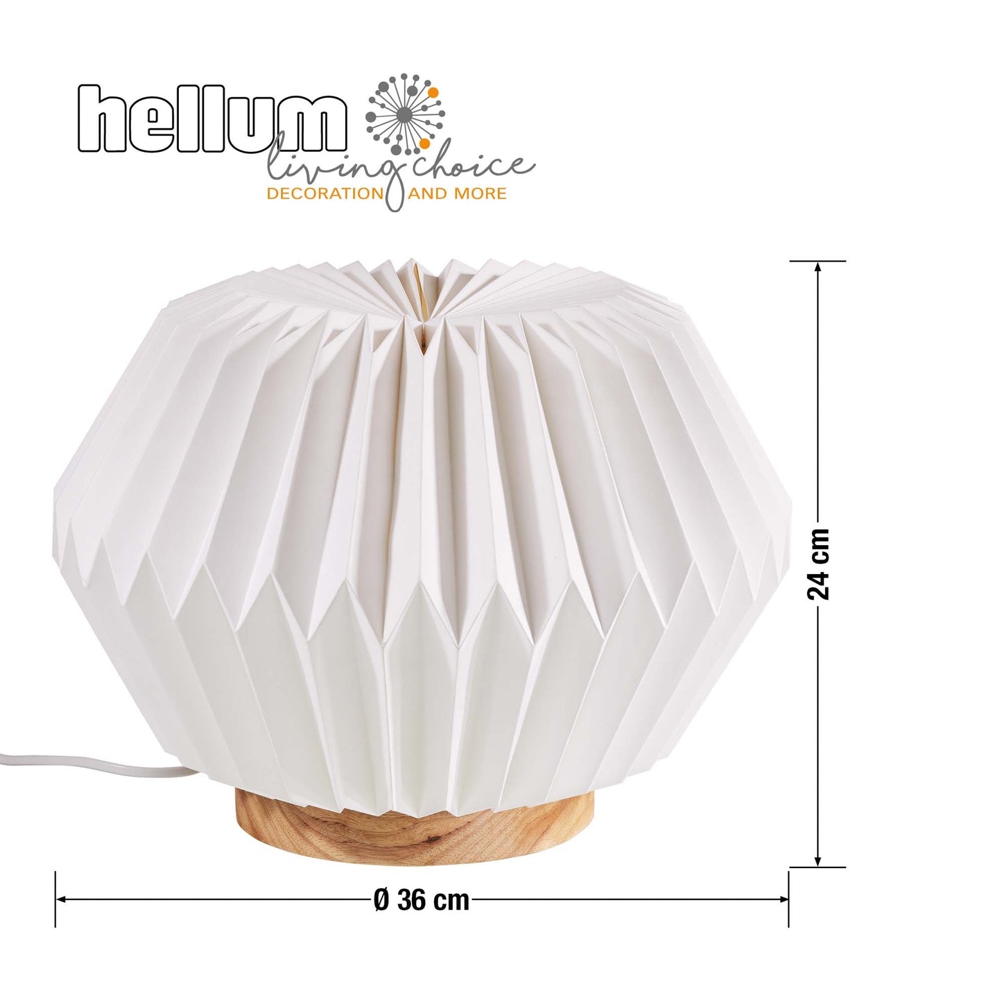 Lampe mit Papierschirm auf Holzsockel, E14, ohne Leuchtmittel