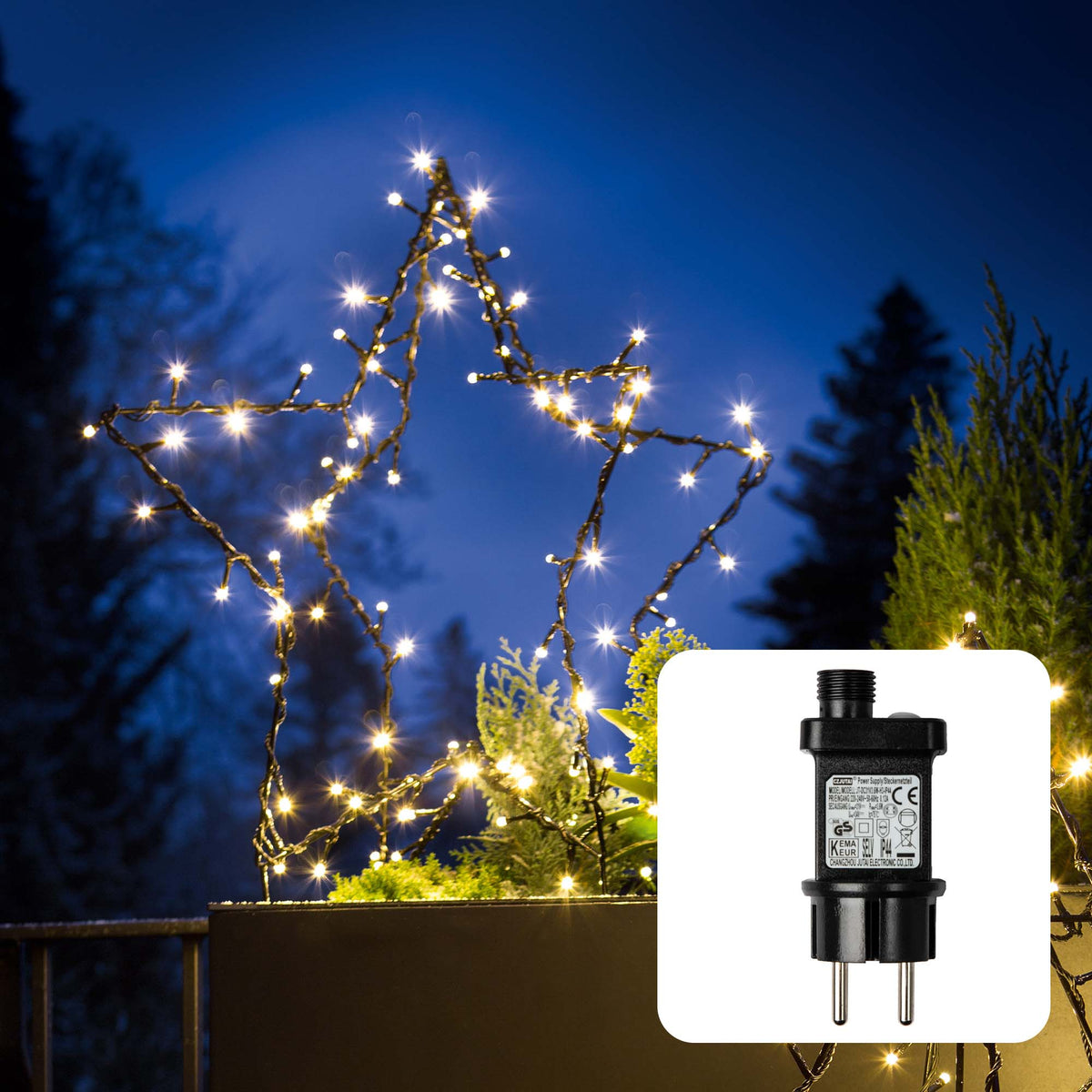 LED Weihnachtsstern außen, 90 LED warmweiß, Ø 50 cm x 59 cm, mit Timer – Hellum Direkt