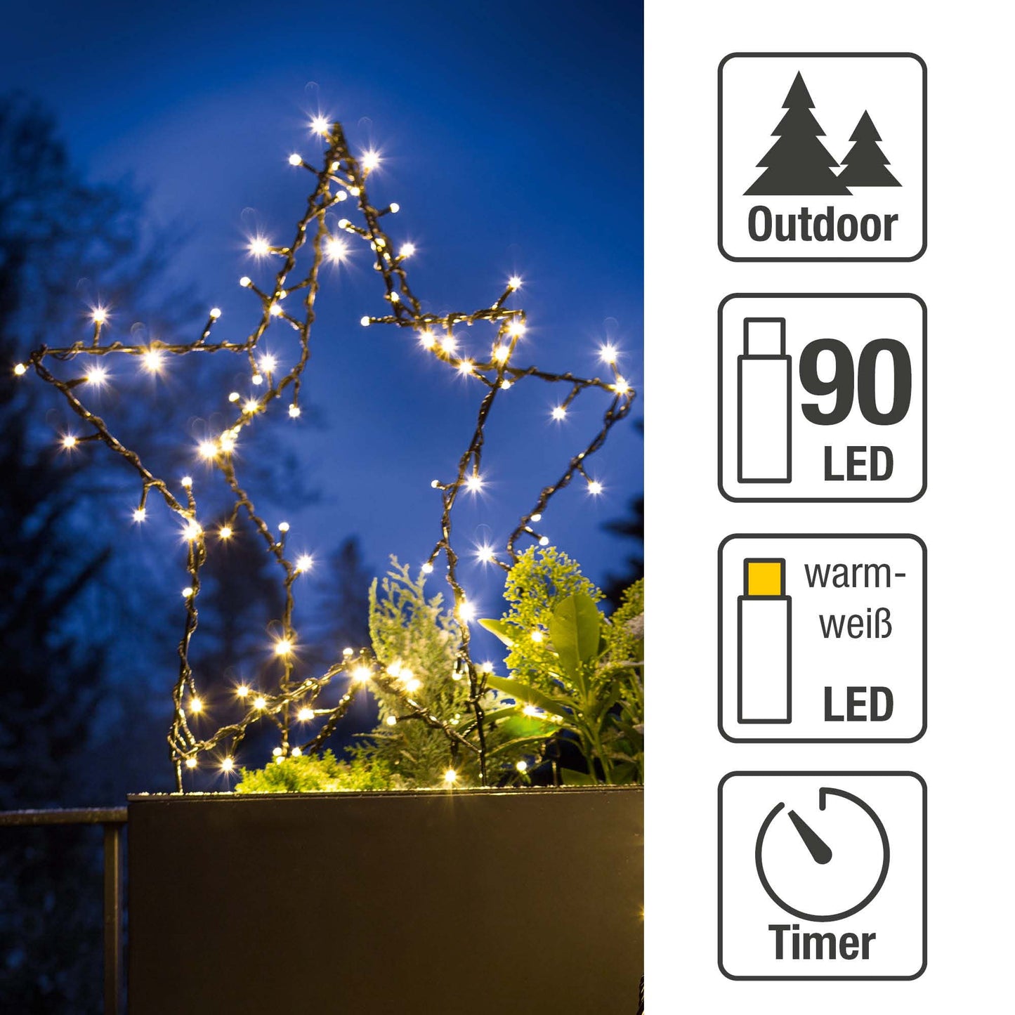 Hellum LED Stern, Metallrahmen, warmweiß 90 LED, Outdoor, 2D/3D 578355