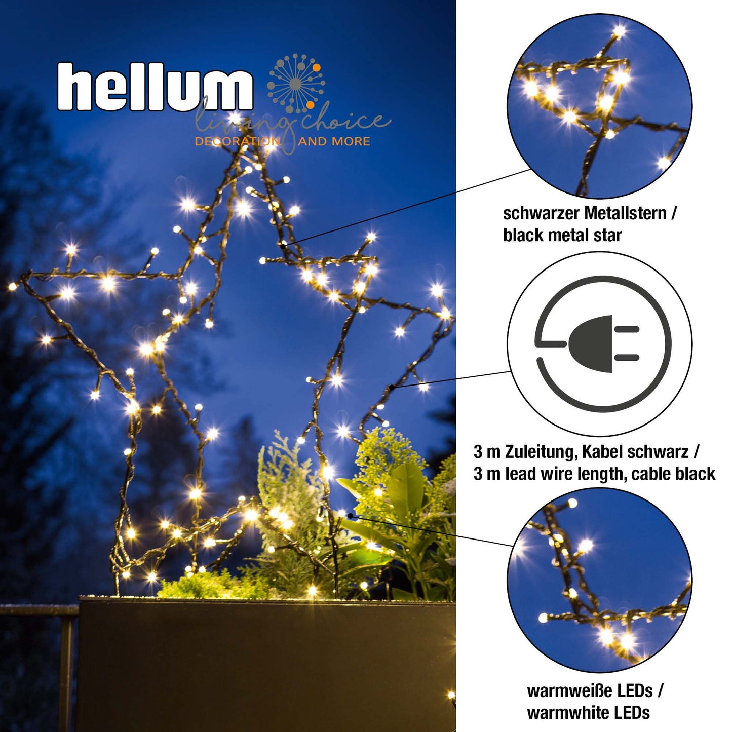 Hellum LED Stern, Metallrahmen, warmweiß 90 LED, Outdoor, 2D/3D 578355