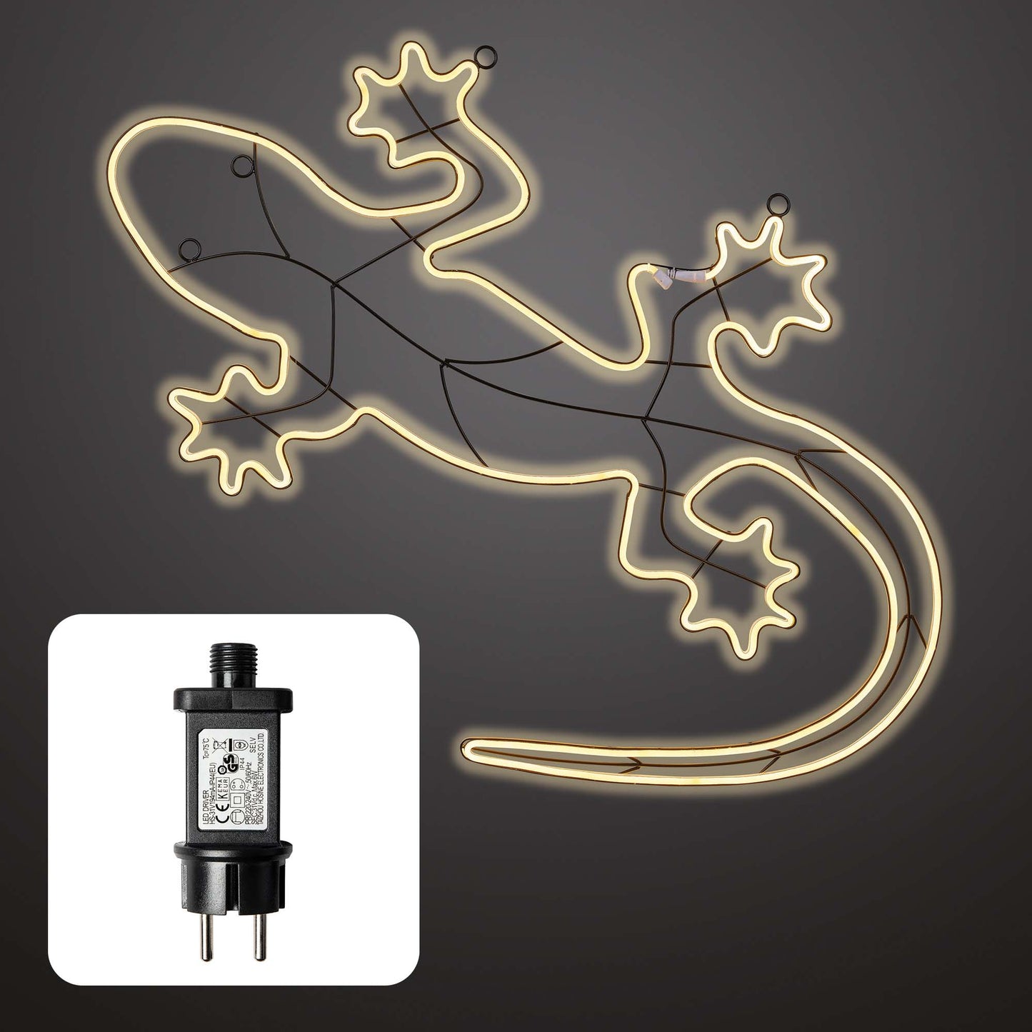 LED – Neon-Gecko 120cm, 720 LEDs ww, Kabel transparent,Außen-Transformator