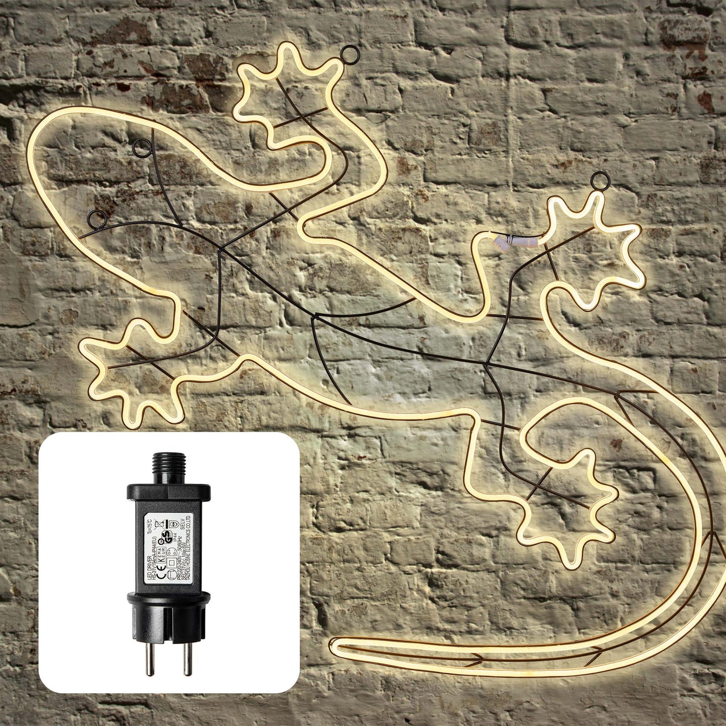 LED – Neon-Gecko 120cm, 720 LEDs ww, Kabel transparent,Außen-Transformator