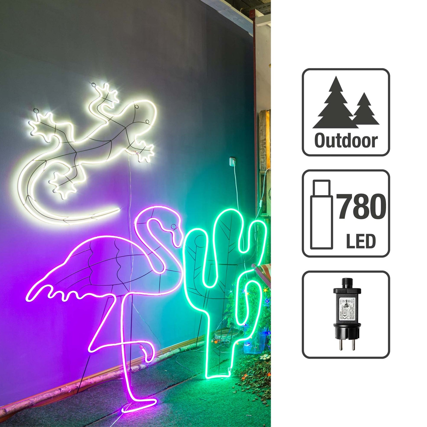 LED – Neon-Gecko 120cm, 720 LEDs ww, Kabel transparent,Außen-Transformator
