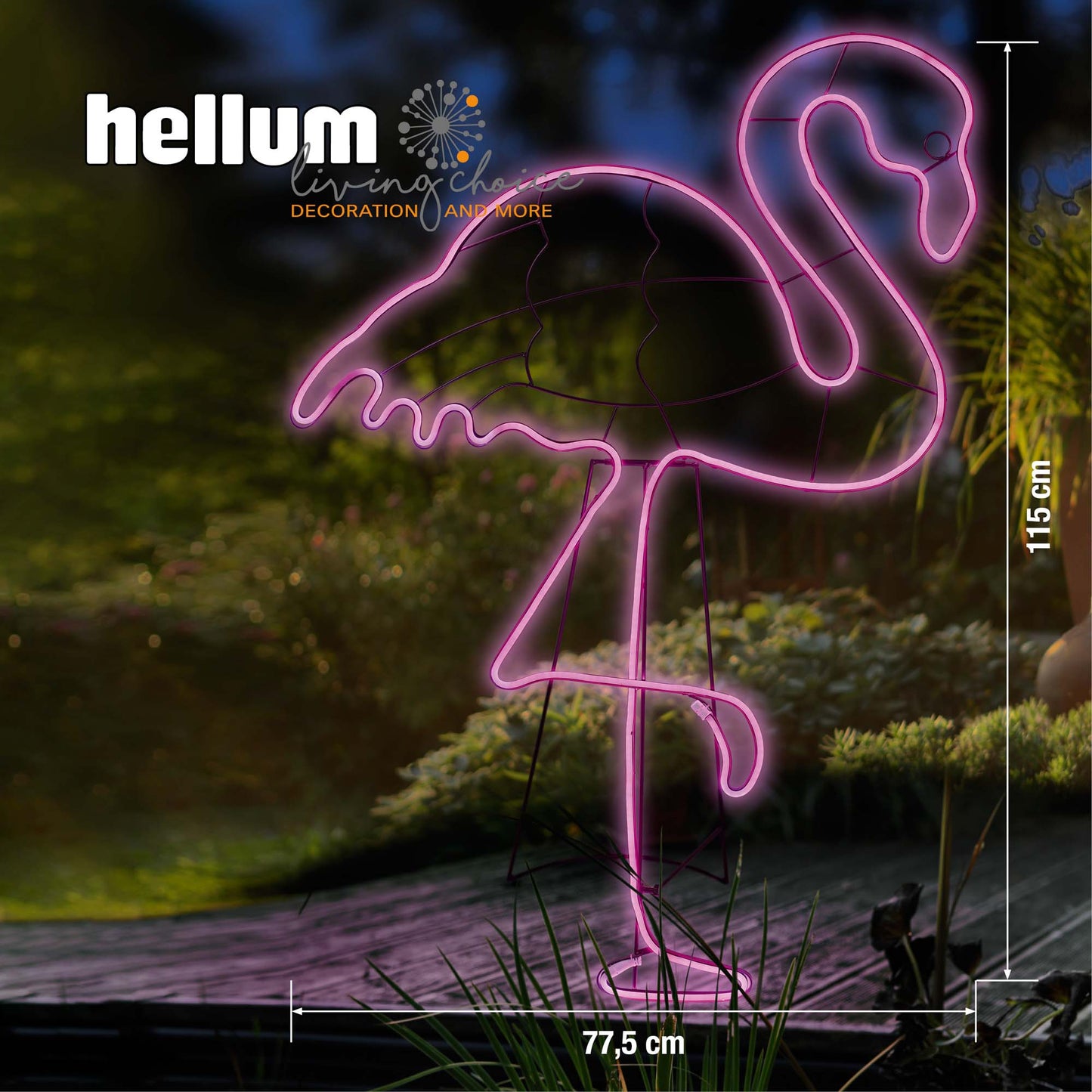 LED – Neon-Flamingo 120cm, 648 LEDs pink, Kabel transparent, Außen-Transformator