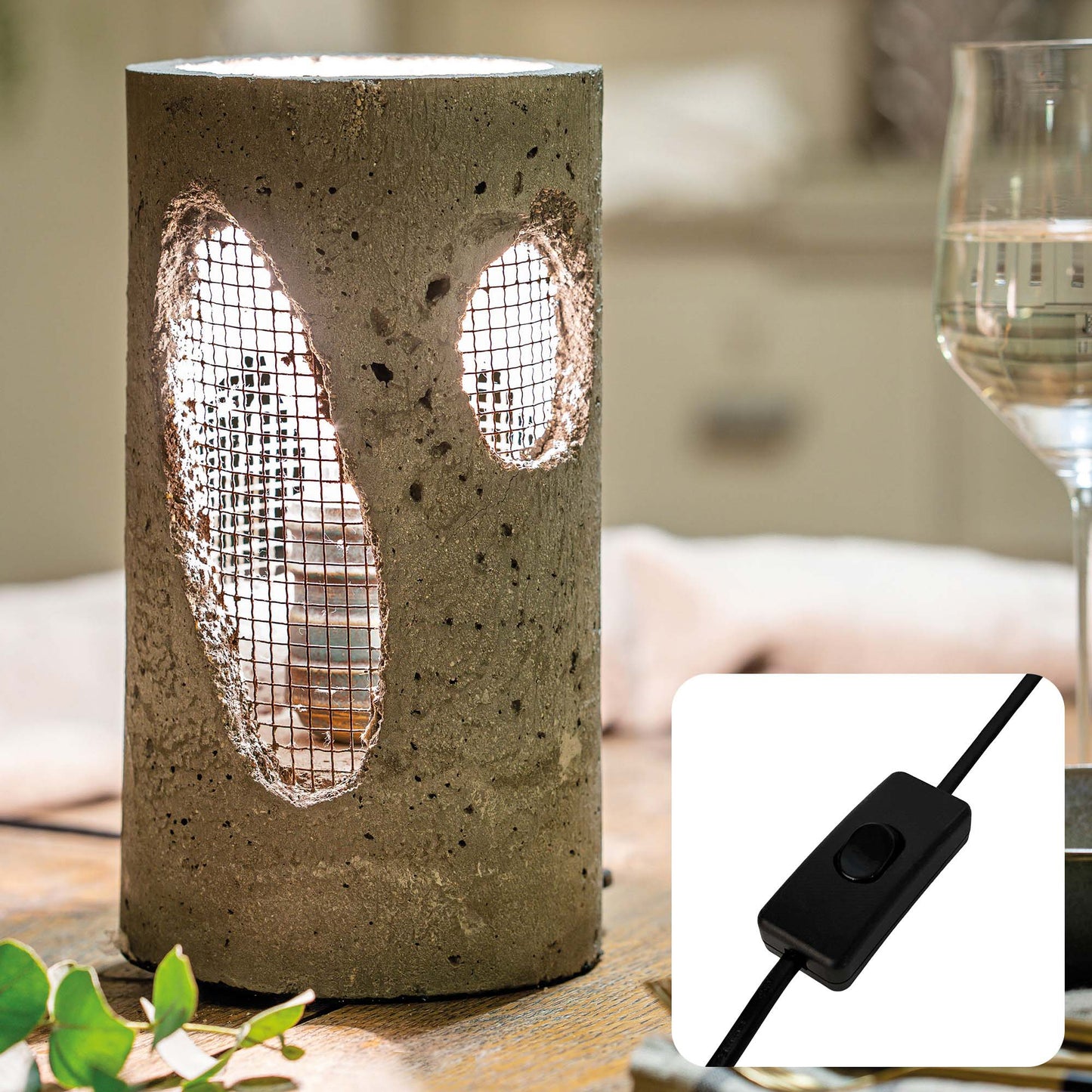 Tischlampe - Zement-Lampe mit Gittergeflecht dunkelgrau modernes Design