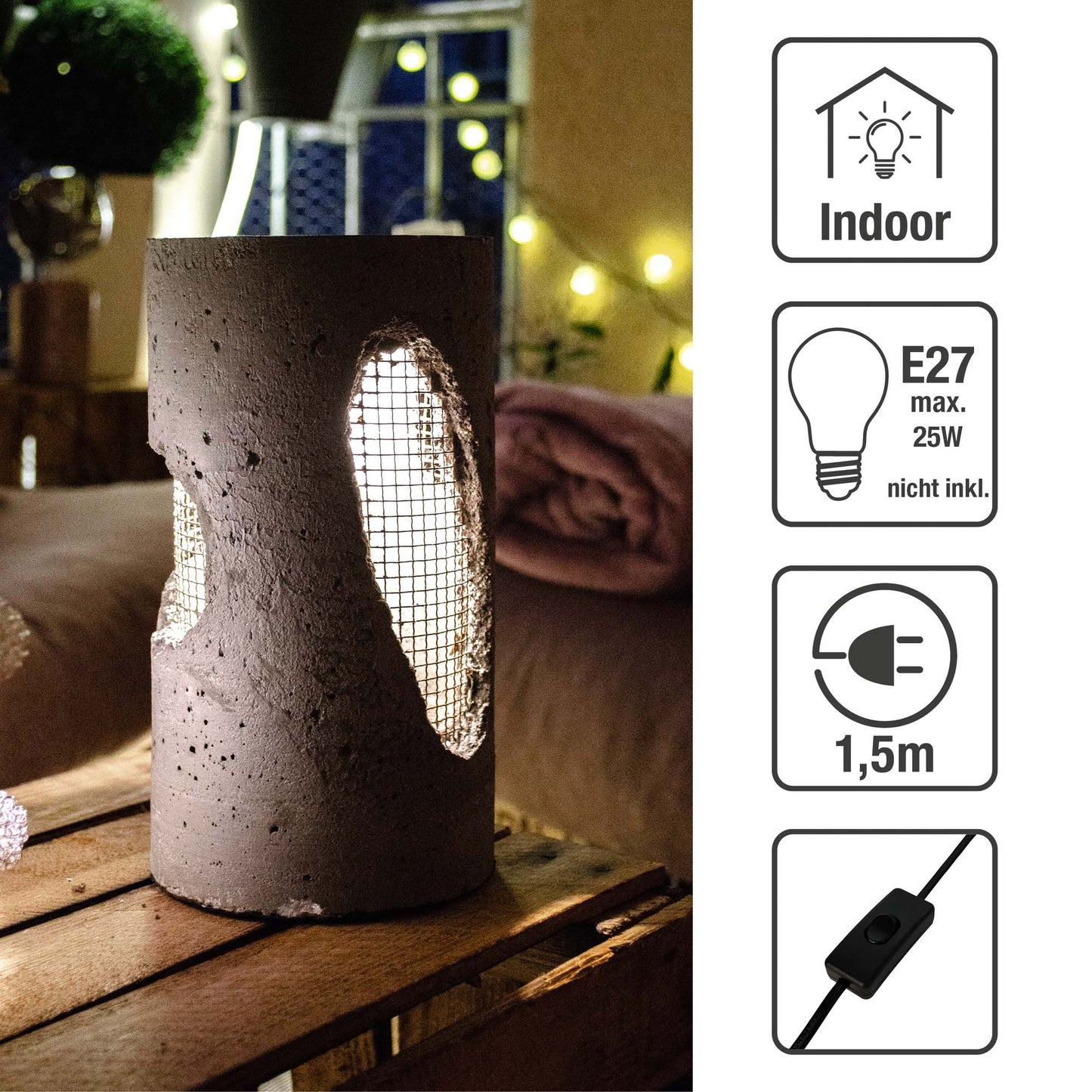 Tischlampe - Zement-Lampe mit Gittergeflecht dunkelgrau modernes Design