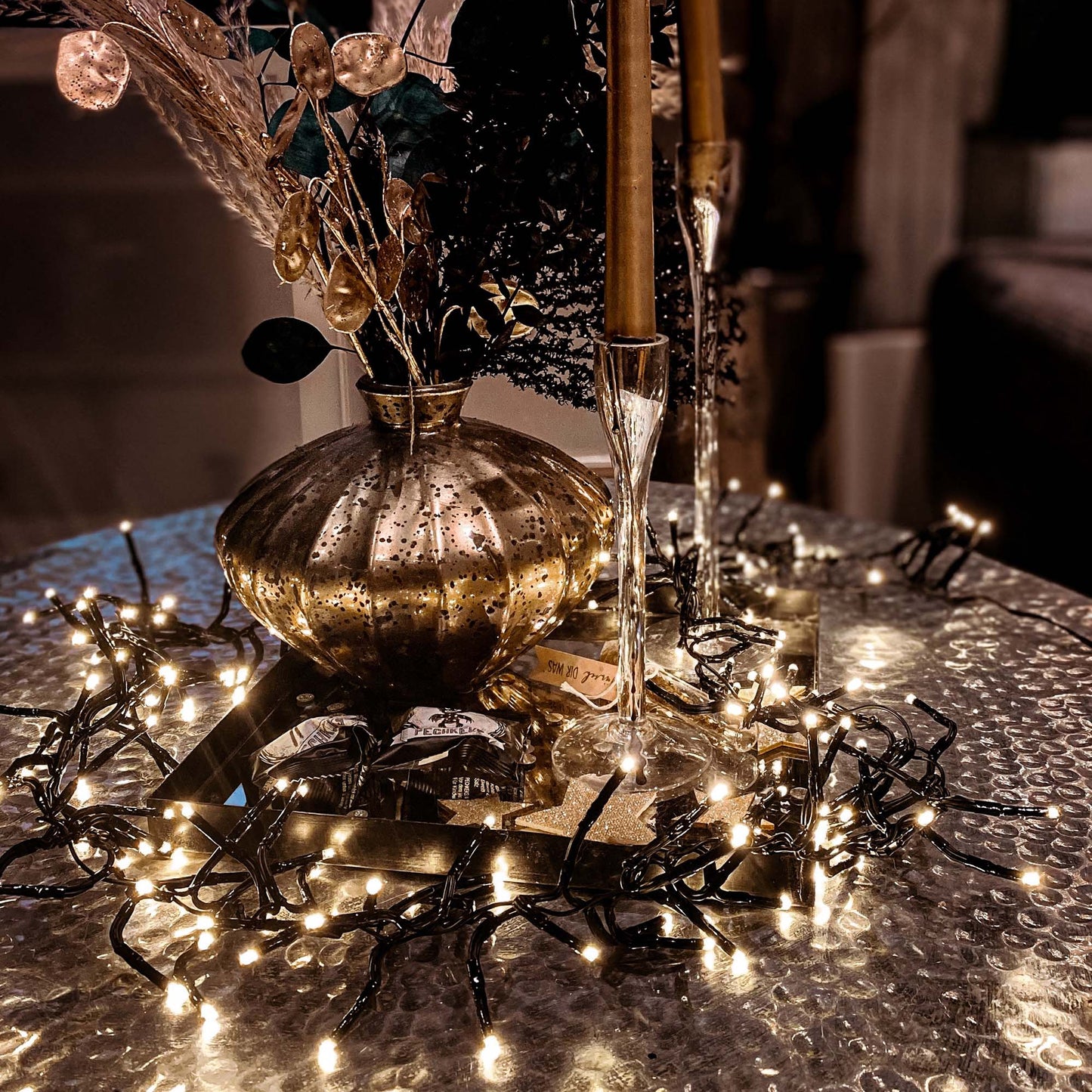 Hellum LED Cluster Lichterkette, 144 LED, beleuchtet 1,14m, warmweiß, 8 Funktionen, mit Timer, für außen 578461