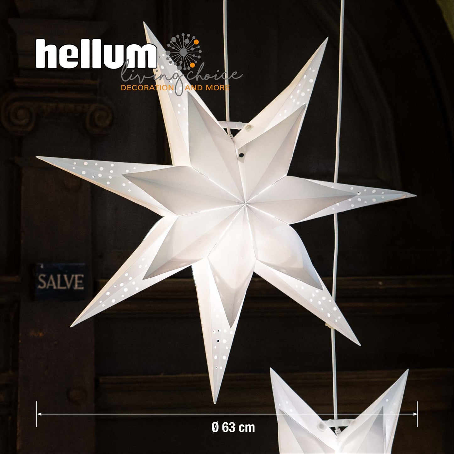 Papier-Stern doppellagig für Außen, 10m Zuleitung, inkl. Leuchtmittel, E14 Sockel, Ø63cm, Timer