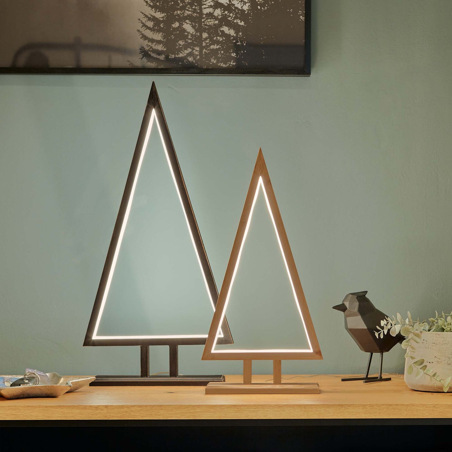 Pyramide aus Bambus, natur, H: 45cm, mit LED-Neon Lichtschlauch, Innen-Transformator