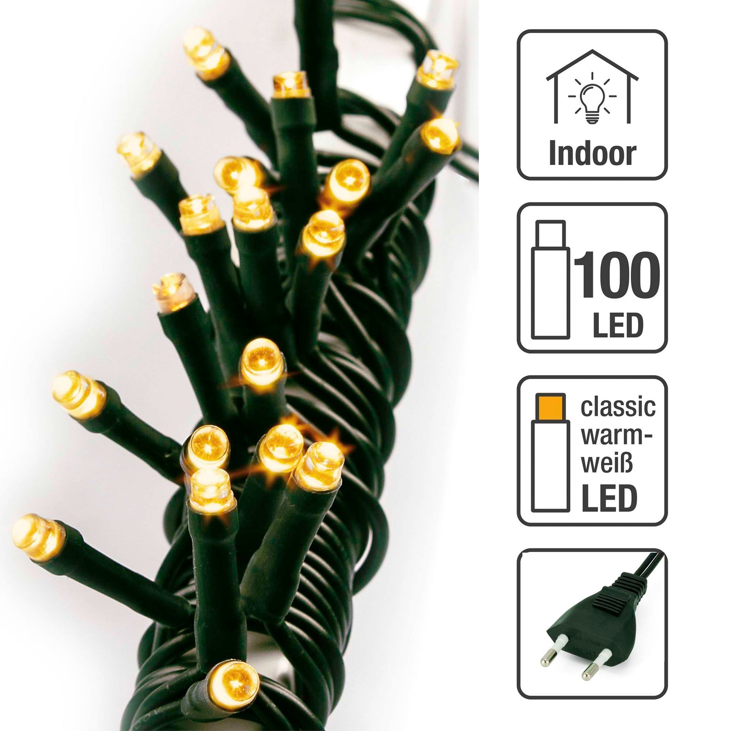100-tlg. LED-Lichterkette, klassisch warm-weiß, grünes-Kabel, Euro-Stecker_577600