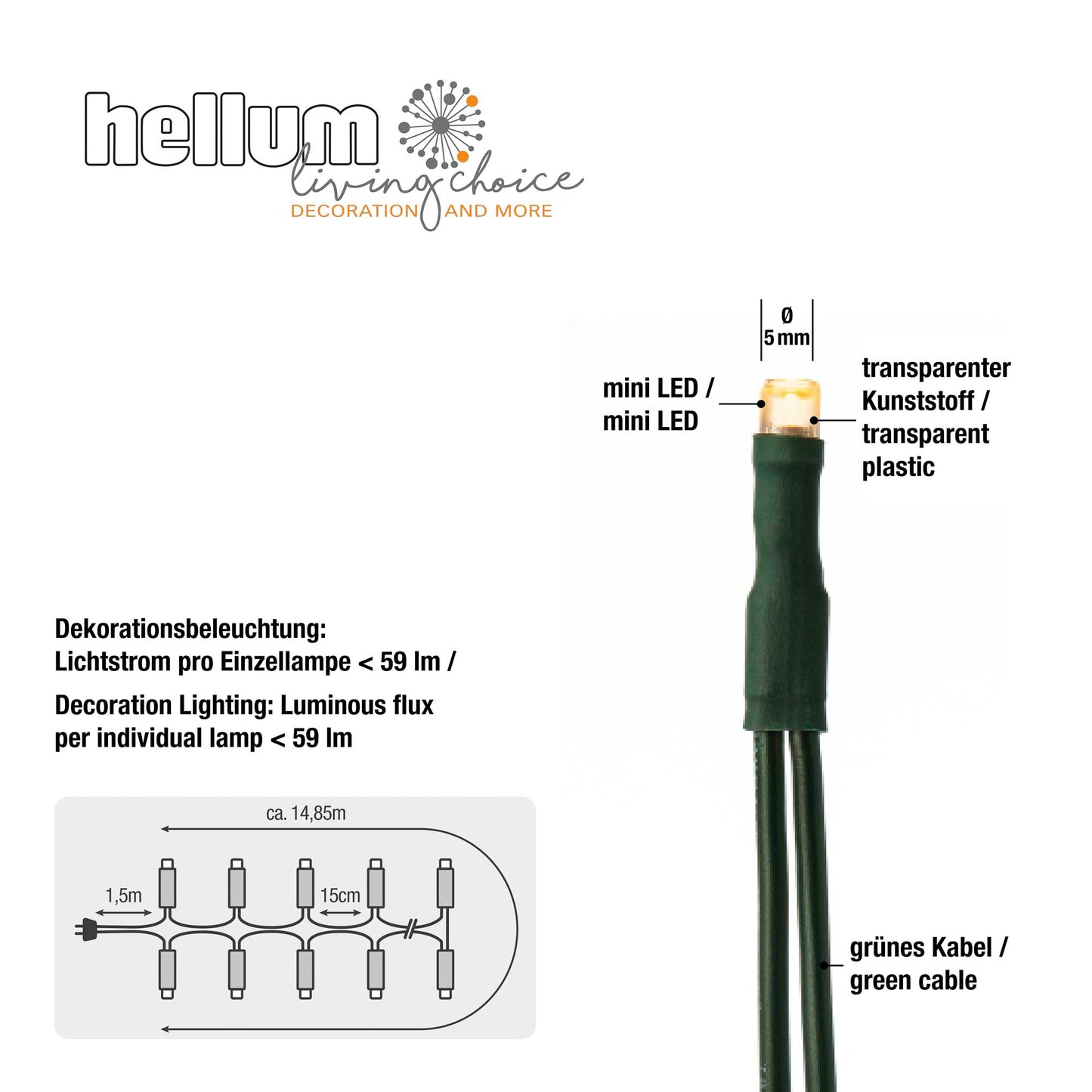 100-tlg. LED-Lichterkette, klassisch warm-weiß, grünes-Kabel, Euro-Stecker_577600