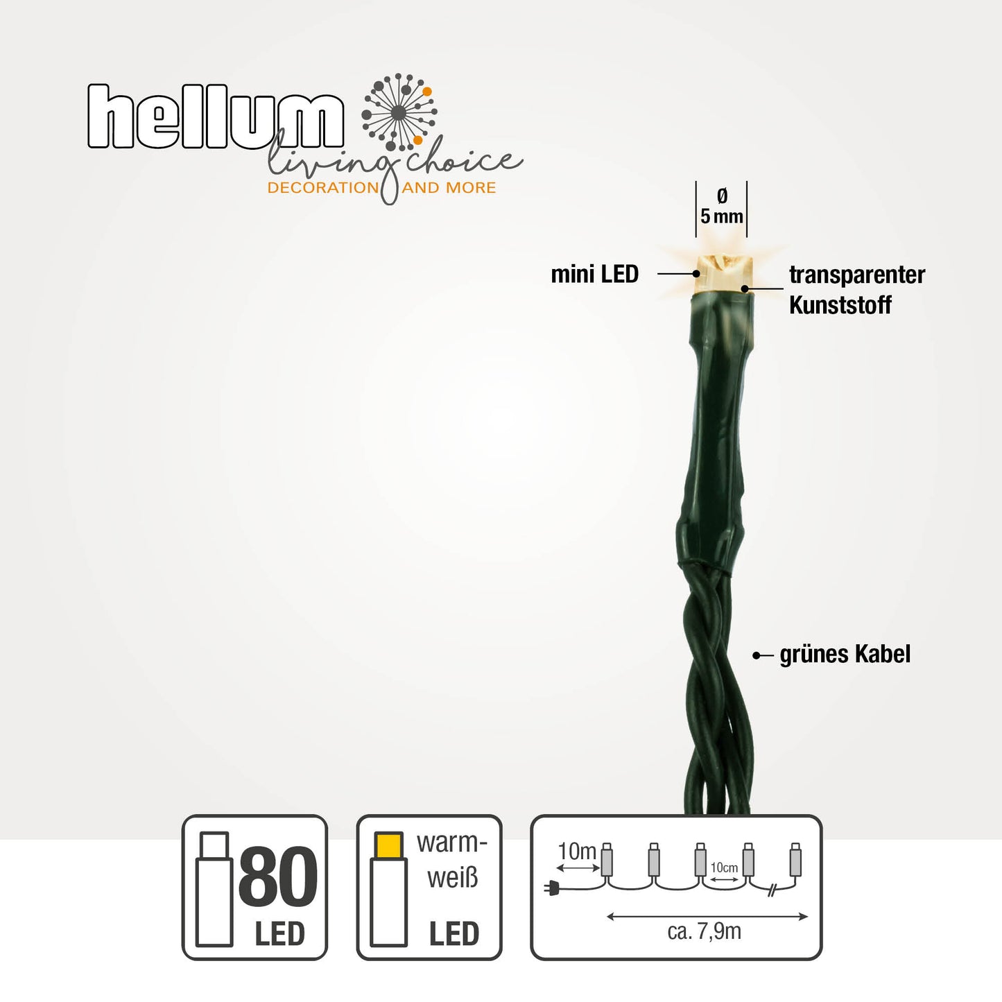 80-tlg. LED-Lichterkette, warm-weiße LEDs, Außen-Trafo