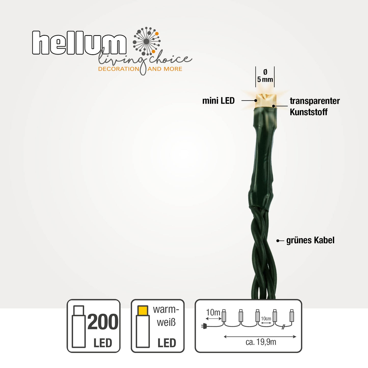 200-tlg. LED-Lichterkette, warm-weiße LEDs, Außen-Trafo