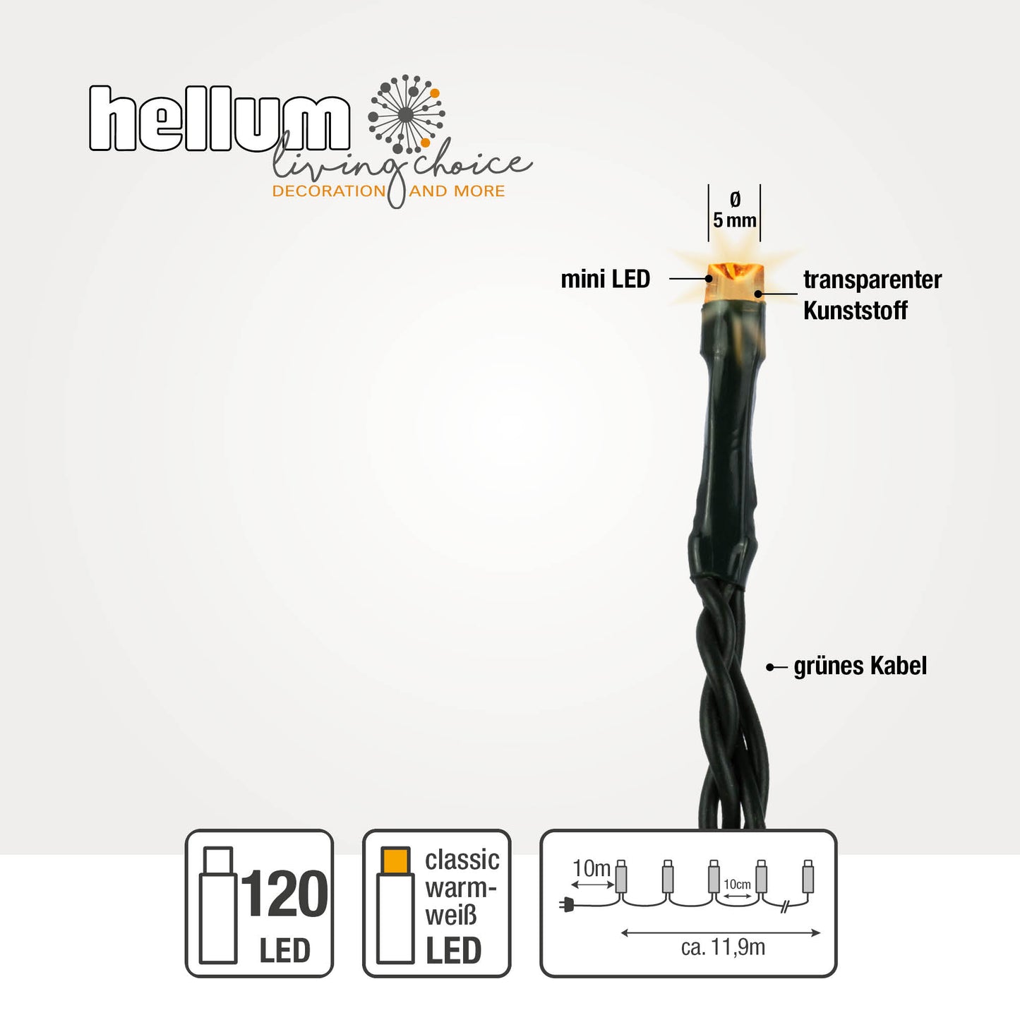 120-tlg. LED-Lichterkette, klassisches warm-weiß, Außen-Trafo