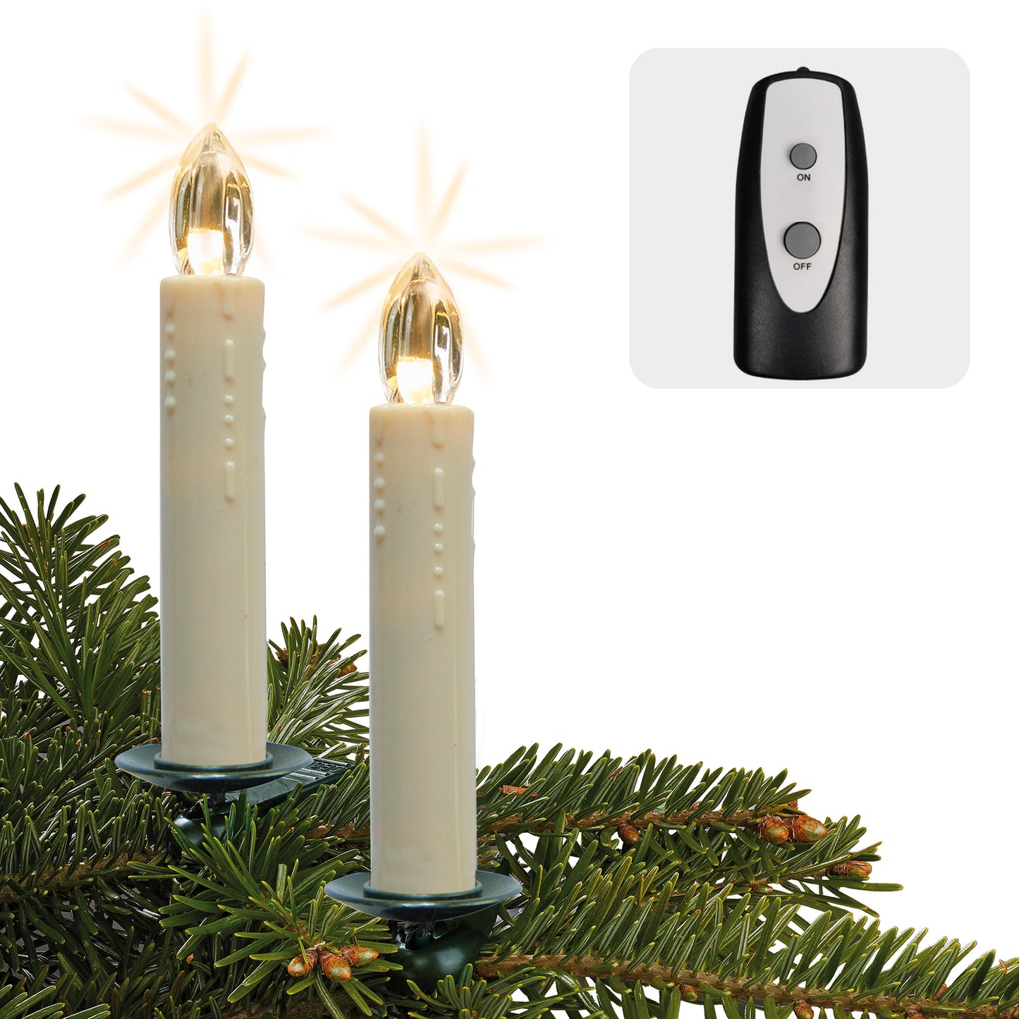 Kerzen kabellos, ww, 10er Basis-Set, klare Flamme, mit Infrarot FB, batteriebetrieben