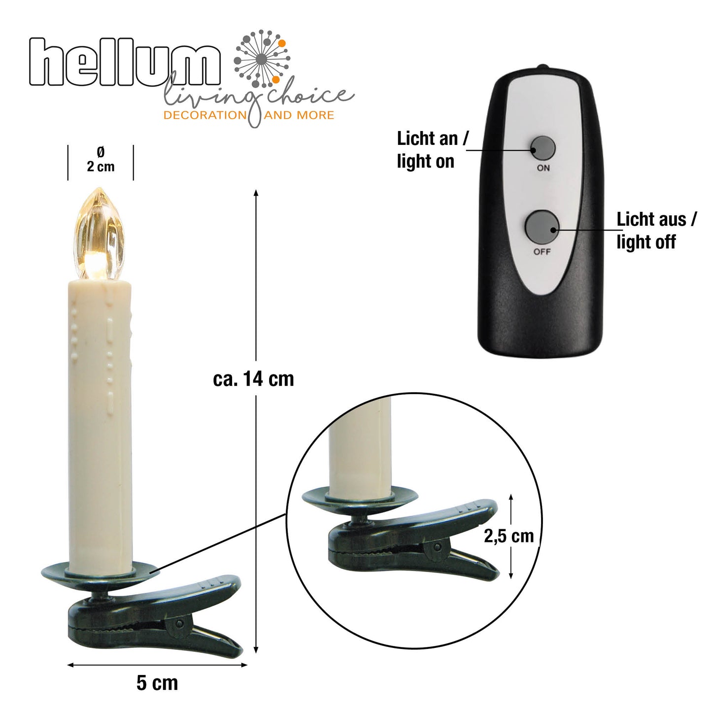 Kerzen kabellos, ww, 10er Basis-Set, klare Flamme, mit Infrarot FB, batteriebetrieben