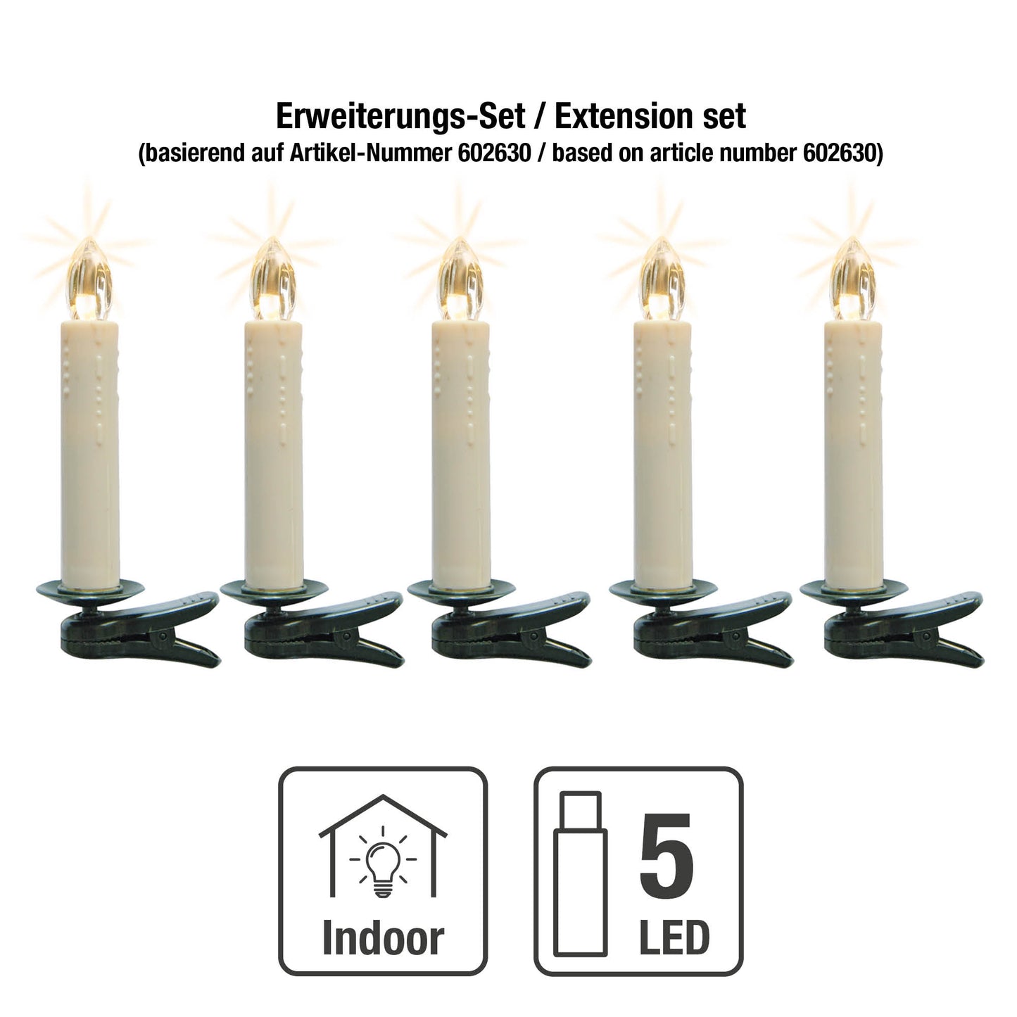 Kerzen kabellos, ww, 5er Erweiterung, klare Flamme, batteriebetrieben