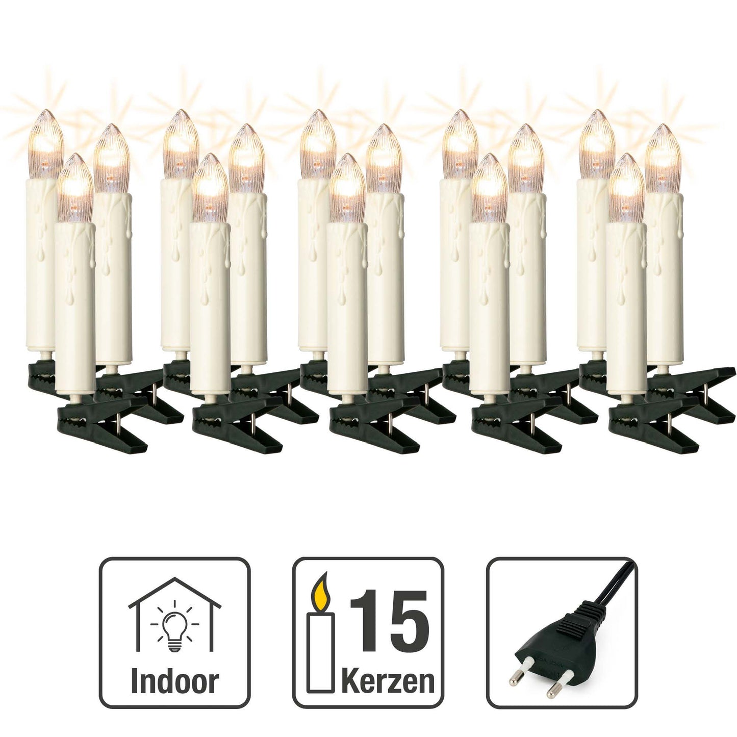 15-tlg. Riffelkerzenkette klare Lampen, 1-Strang, mit EU-Stecker, für innen_661040