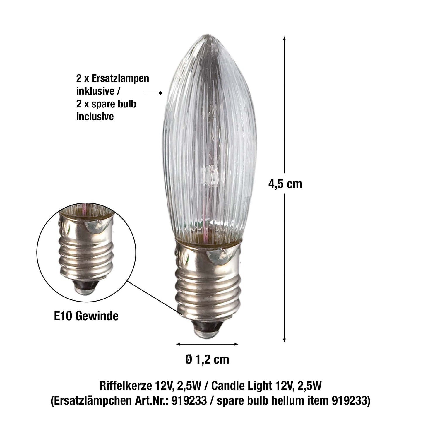 20-tlg. Riffelkerzenkette, mit Tropfen, klare Lampen, mit EU-Stecker, für innen