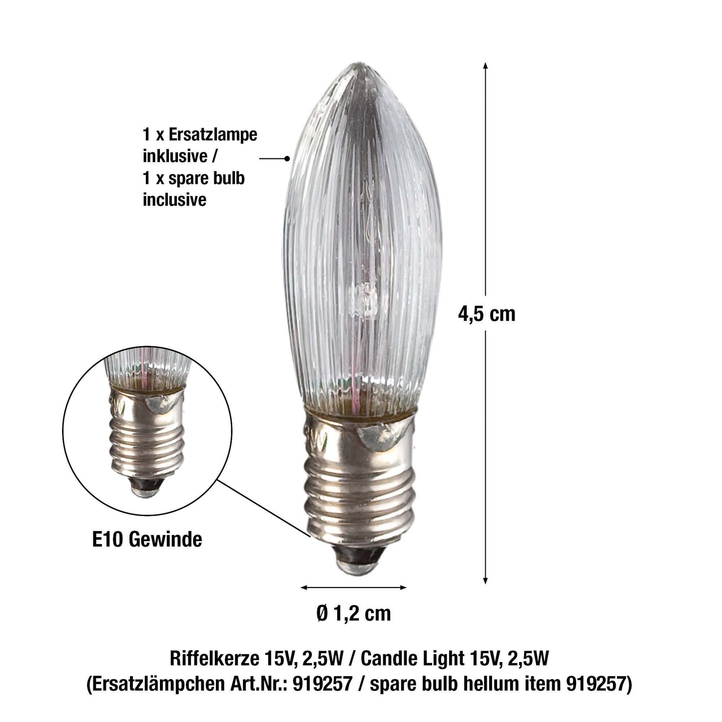 16-tlg. Riffelkerzenkette, klare Lampen, mit EU-Stecker, für außen 640168