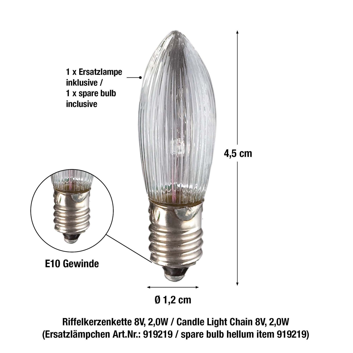 30-tlg. Riffelkerzenkette klare Lampen für außen, mit EU-Stecker