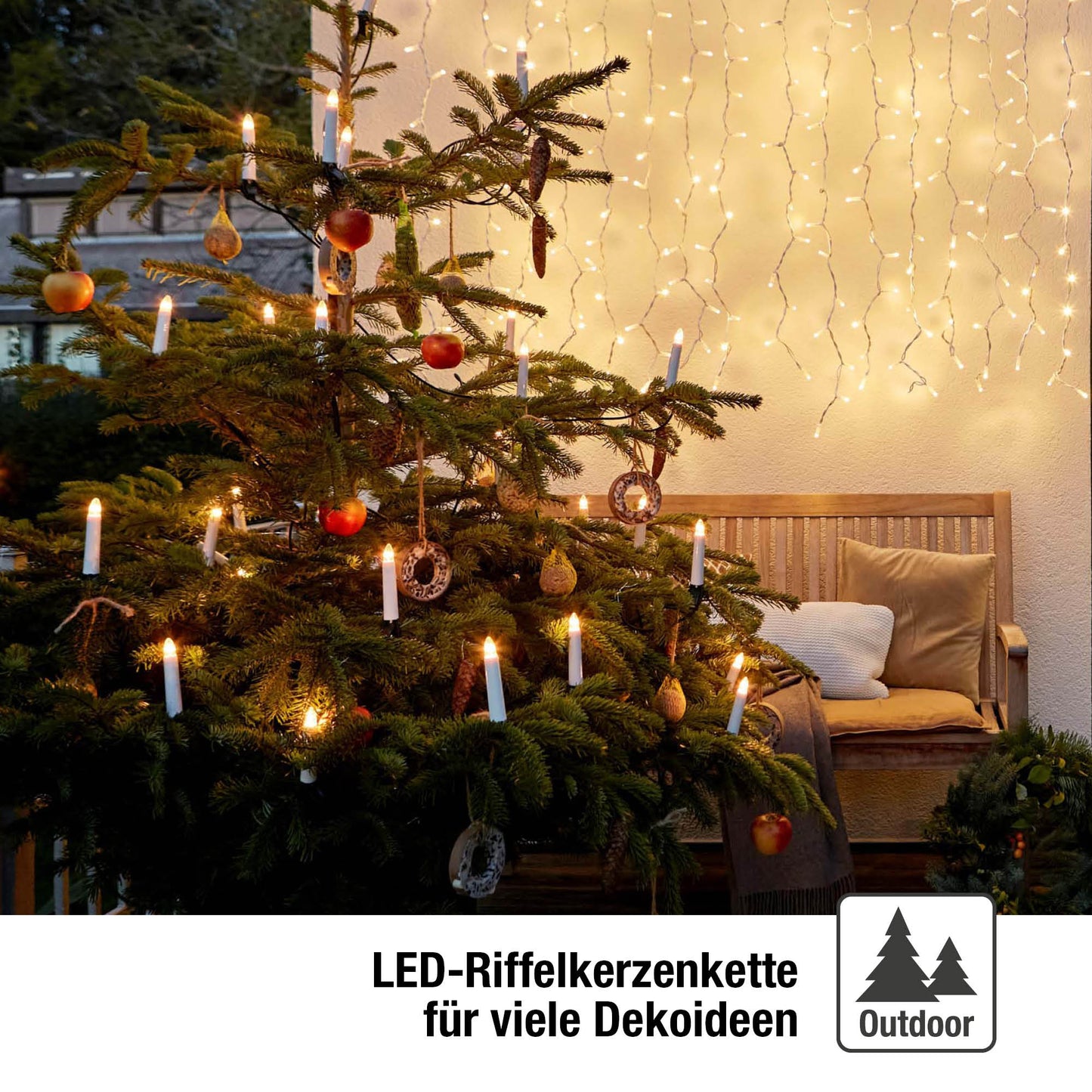 24-tlg. LED-Riffelkerzenkette, warm-weiß, für außen, mit Transformator