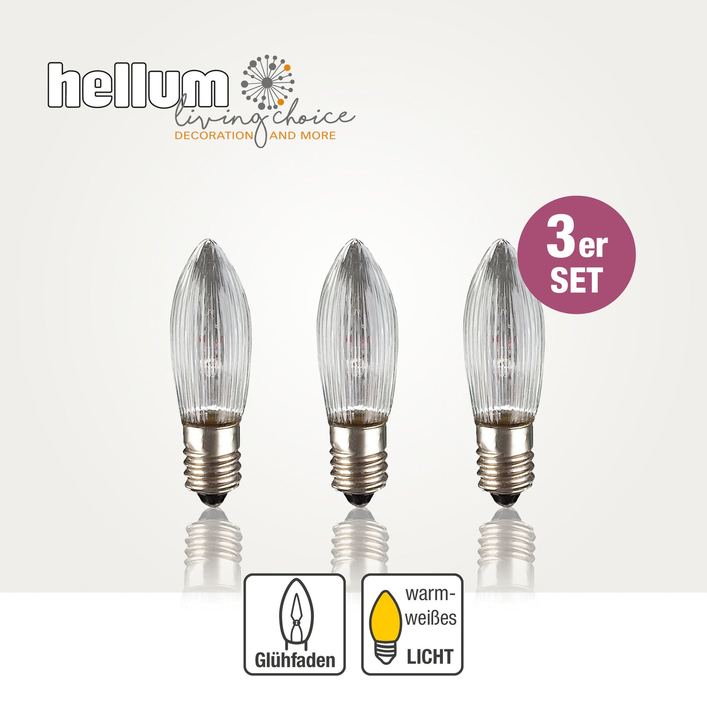 Ersatzkerzen Lichterkette 34V 3W für Lichterketten & Schwibbogen, 3 Stk Riffelkerzen E10 für 7 Brennstellen innen 718454