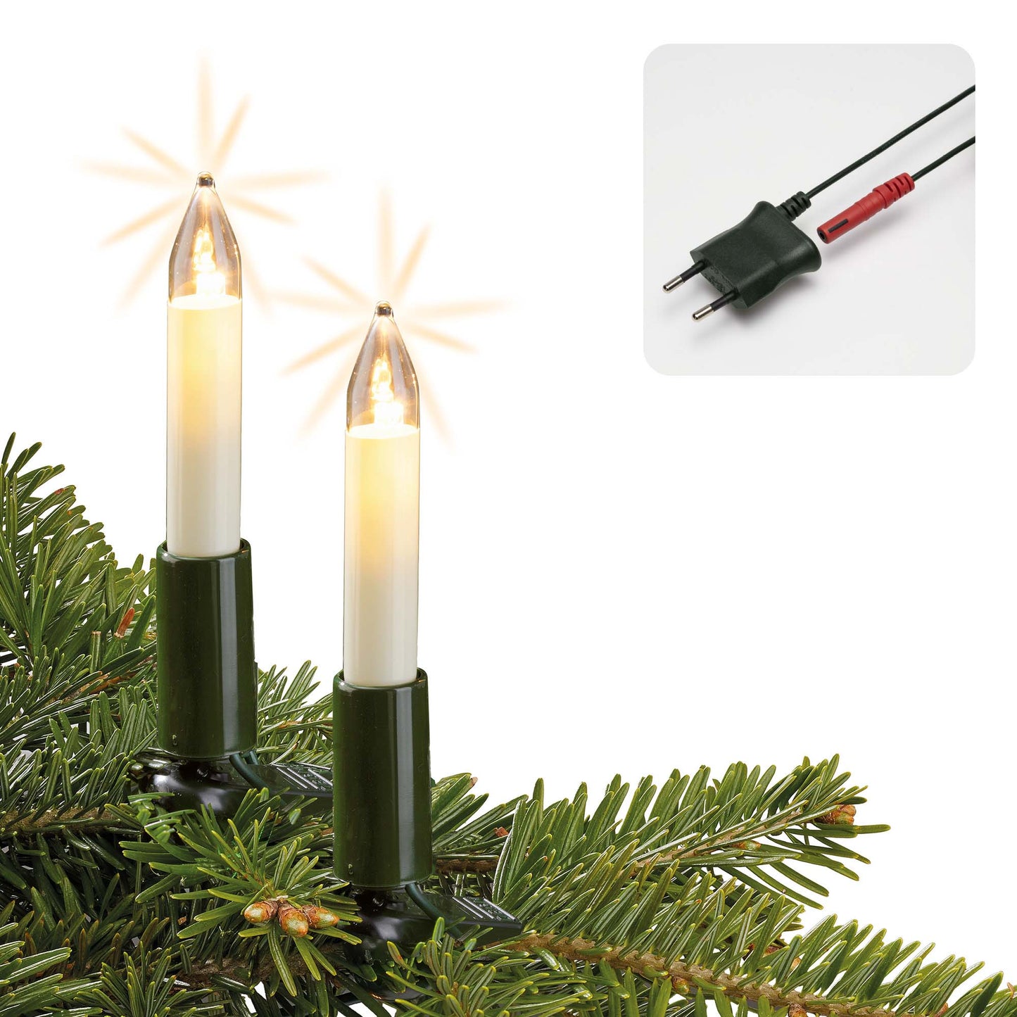 LED Schaftkerzenkette, 15 LEDs ww, für innen, teilbarer Stecker
