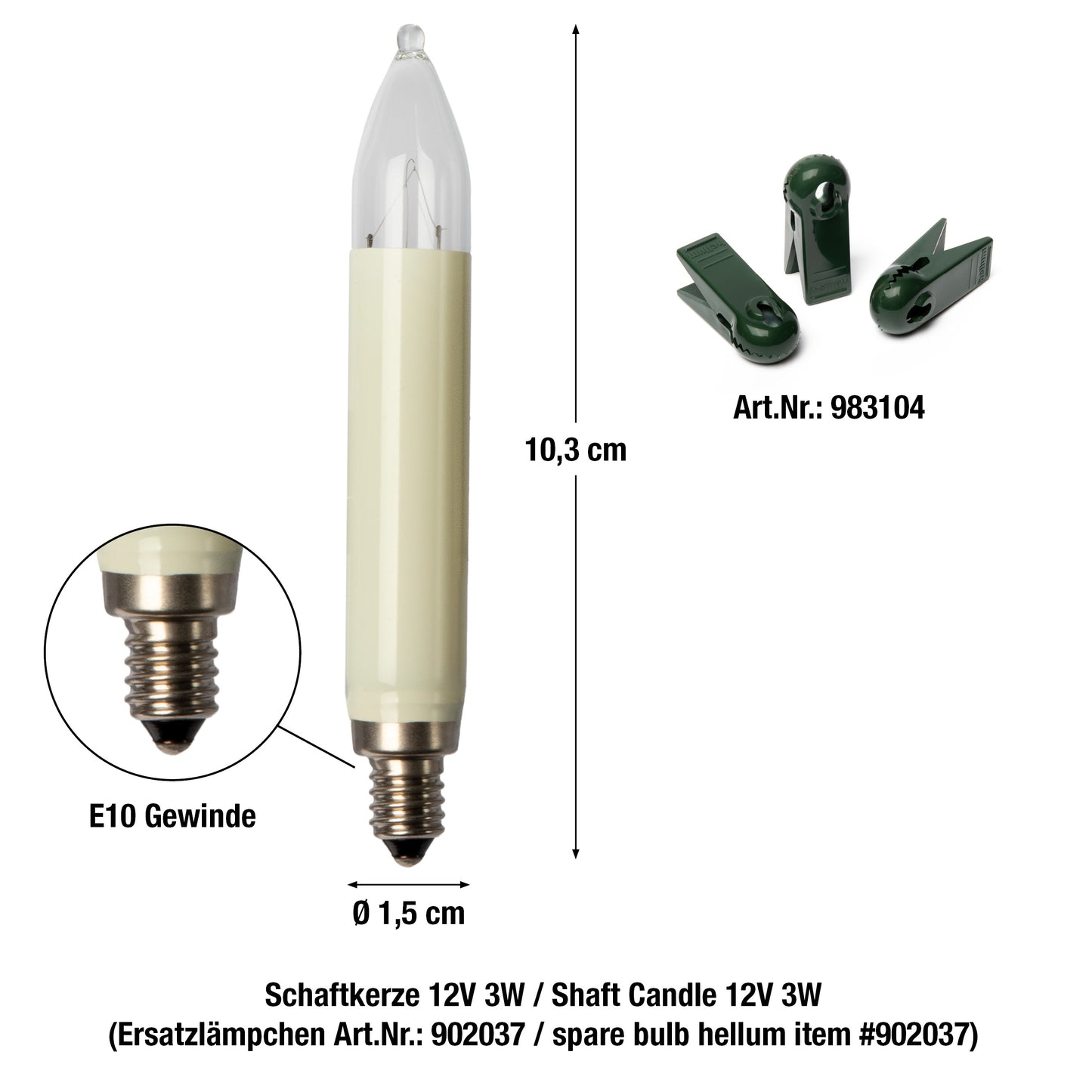 20-tlg. Schaftkerzenkette, klare Lampen, für innen, teilb. Stecker