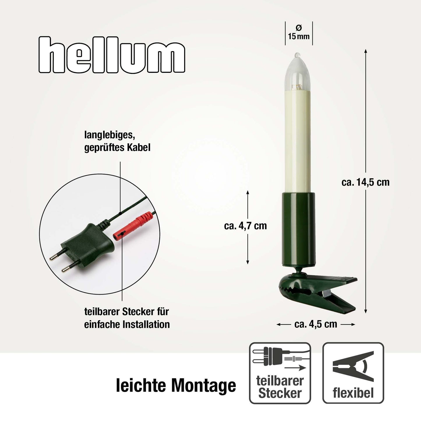 LED Schaftkerzenkette, Made in Germany 20 LEDs warm-weiß, für innen, teilbarer Stecker 802047