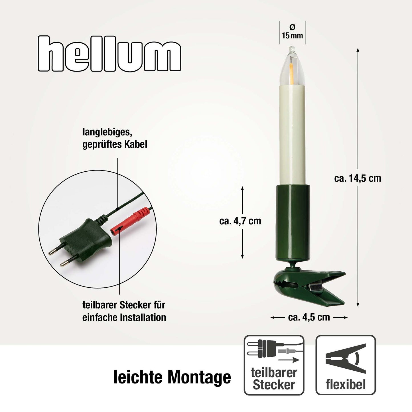 Lichterkette Weihnachtsbaum LED Filament, innen 20 teilig, Made in Germany, Schaftkerzen, Schaft elfenbein