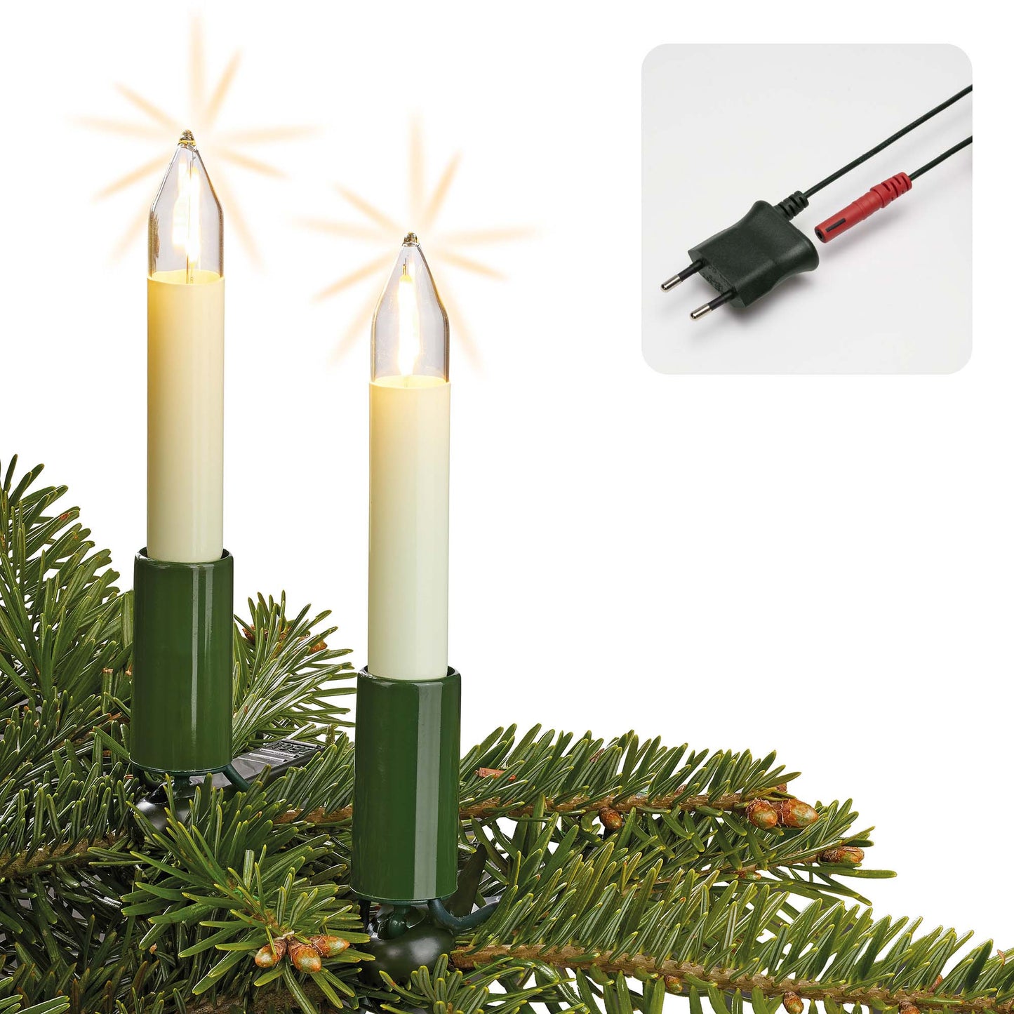 LED-Filament Schaftkerzenkette 15 LEDs ww, für innen, teilbarer Stecker