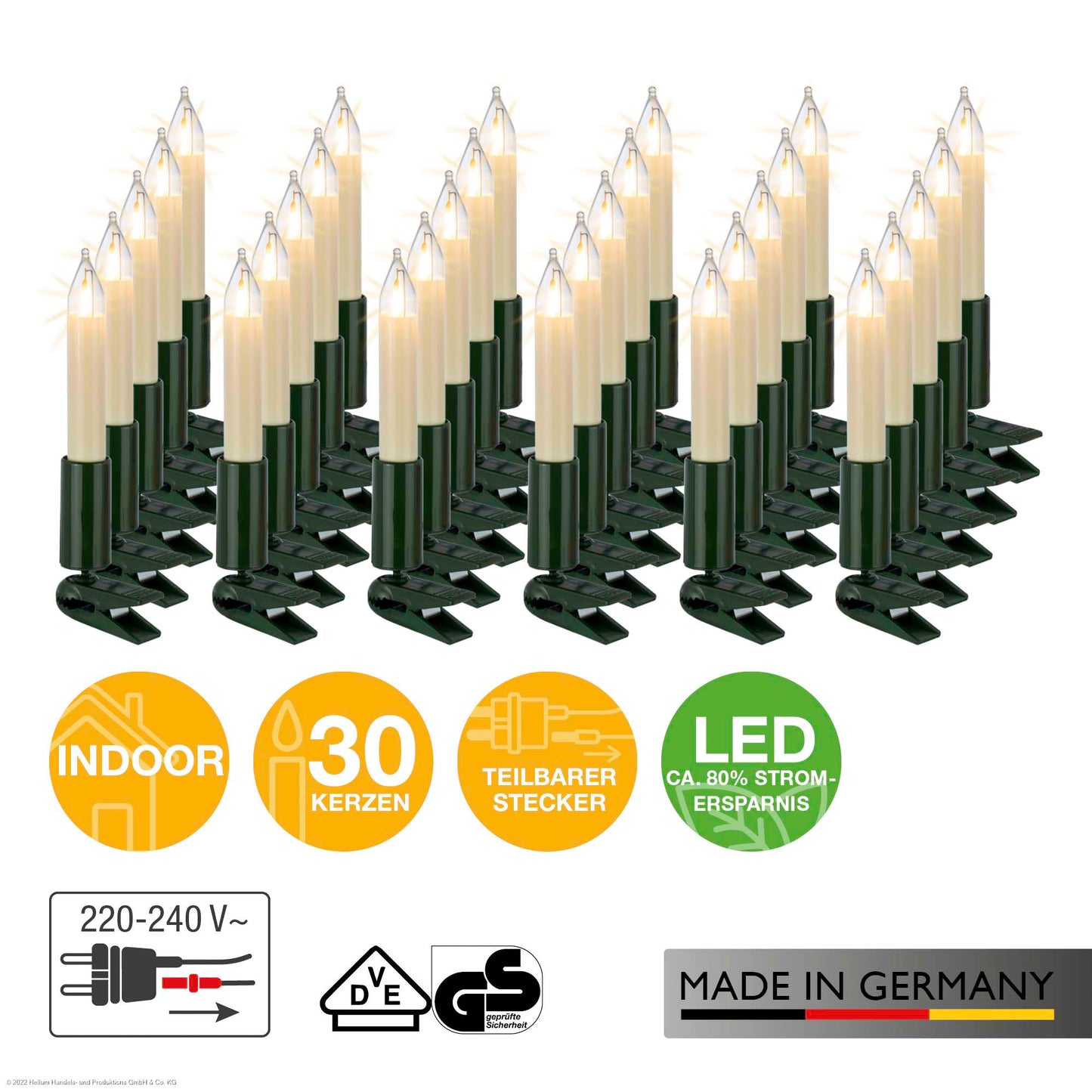 30-tlg. LED-Filament-Schaftkerzenkette für innen