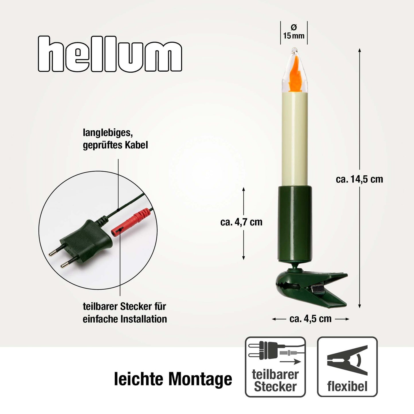 Lichterkette Weihnachtsbaum LED Filament mit Flammeneffekt, innen 20 teilig, Made in Germany, Schaftkerzen