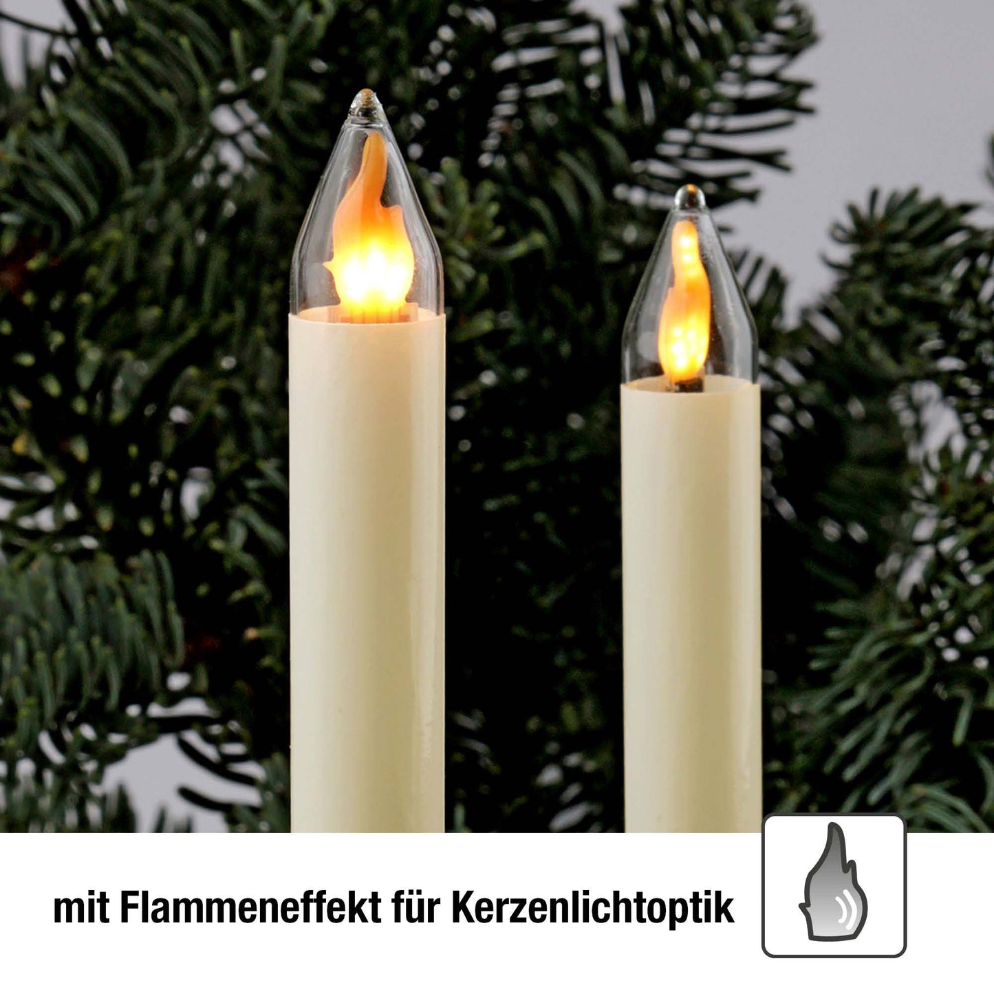 Lichterkette Weihnachtsbaum LED Filament mit Flammeneffekt, innen 20 teilig, Made in Germany, Schaftkerzen