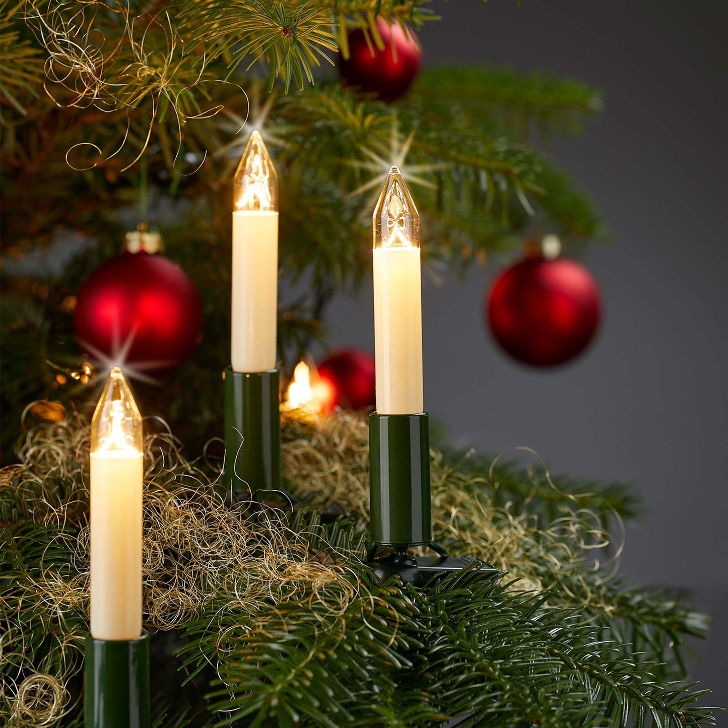 30-tlg. Schaftkerzenkette, klare Lampen, für innen, teilbarer Stecker