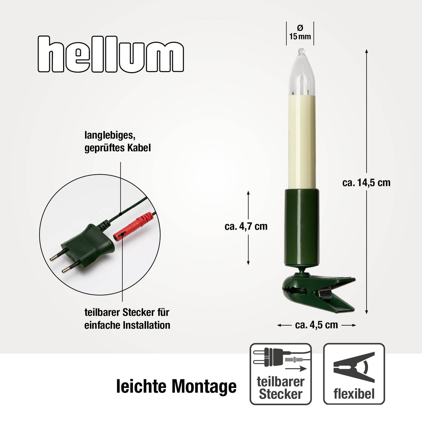 30-tlg. Schaftkerzenkette, klare Lampen, für innen, teilbarer Stecker_803006