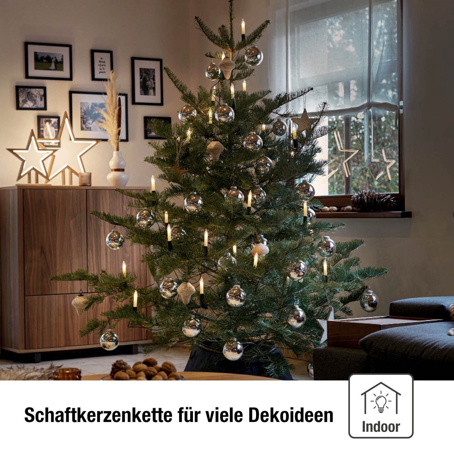 30-tlg. Schaftkerzenkette, klare Lampen, für innen, teilbarer Stecker_803006