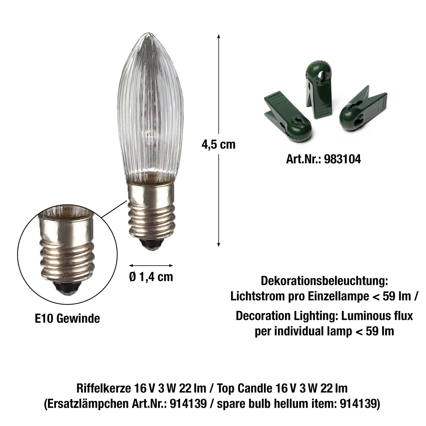 Riffelkerzenkette, 15 Lampen klar, für innen, teilbarer Stecker