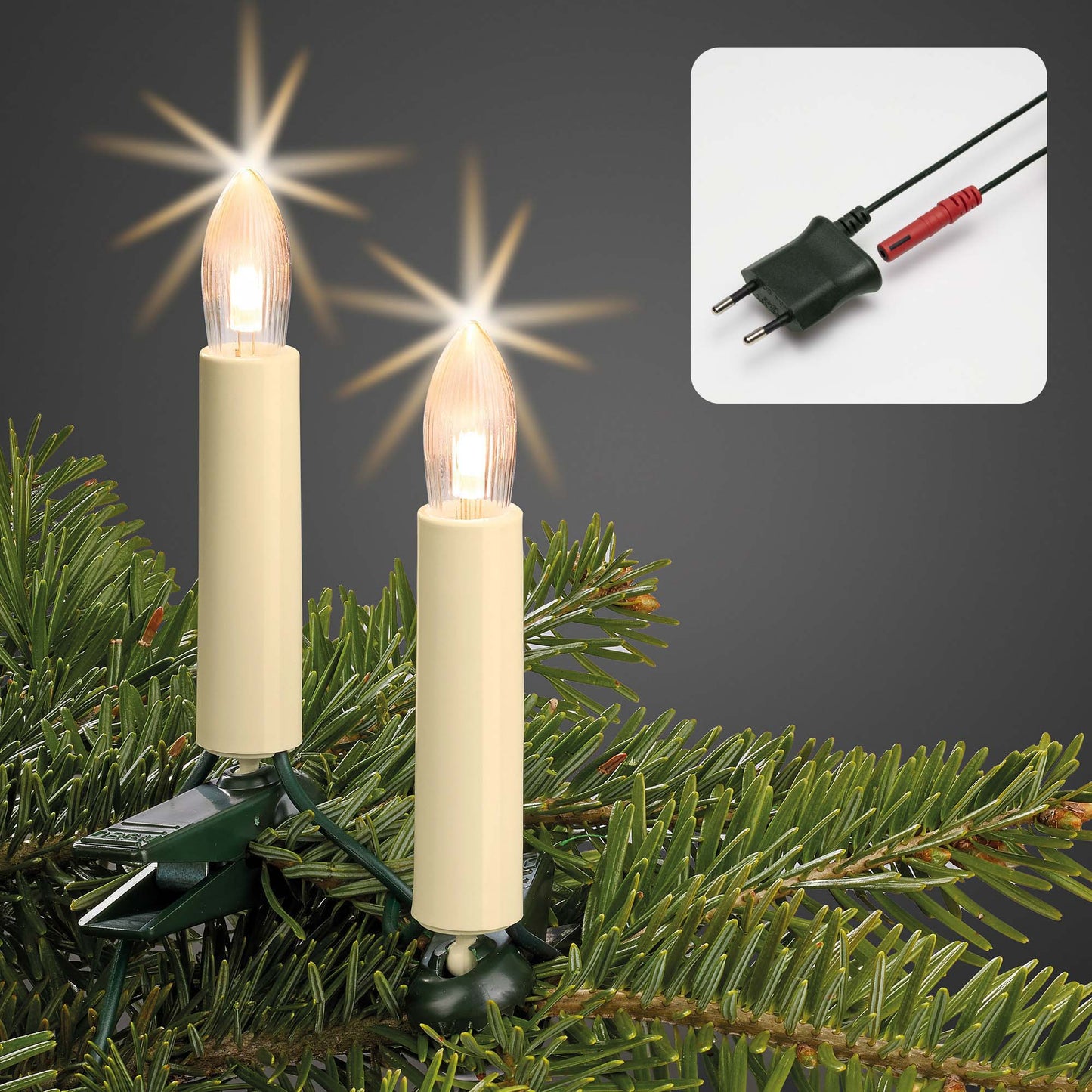 LED-Lichterkette elfenbein/klar, 15 LEDs ww, für innen, teilbarer Stecker