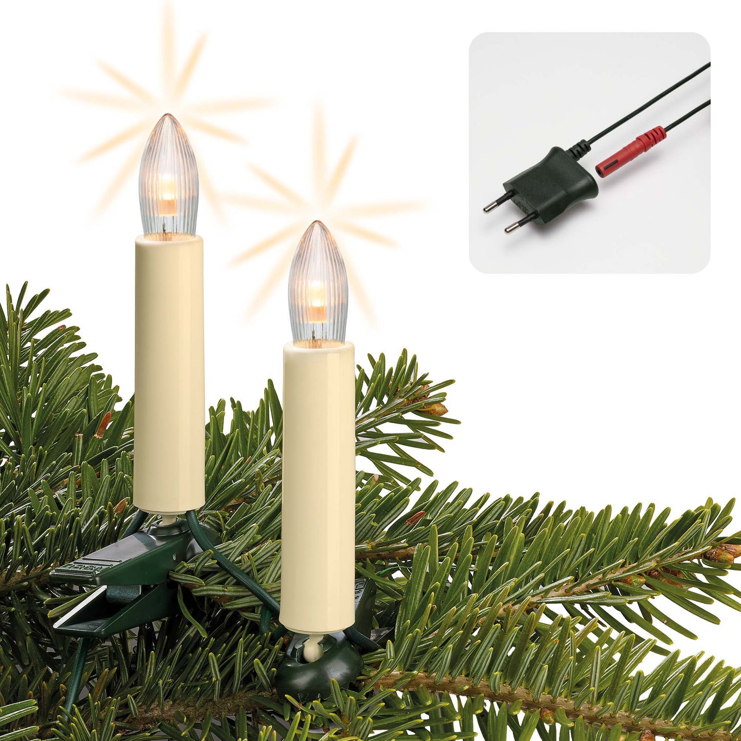 LED-Lichterkette elfenbein/klar, 15 LEDs ww, für innen, teilbarer Stecker