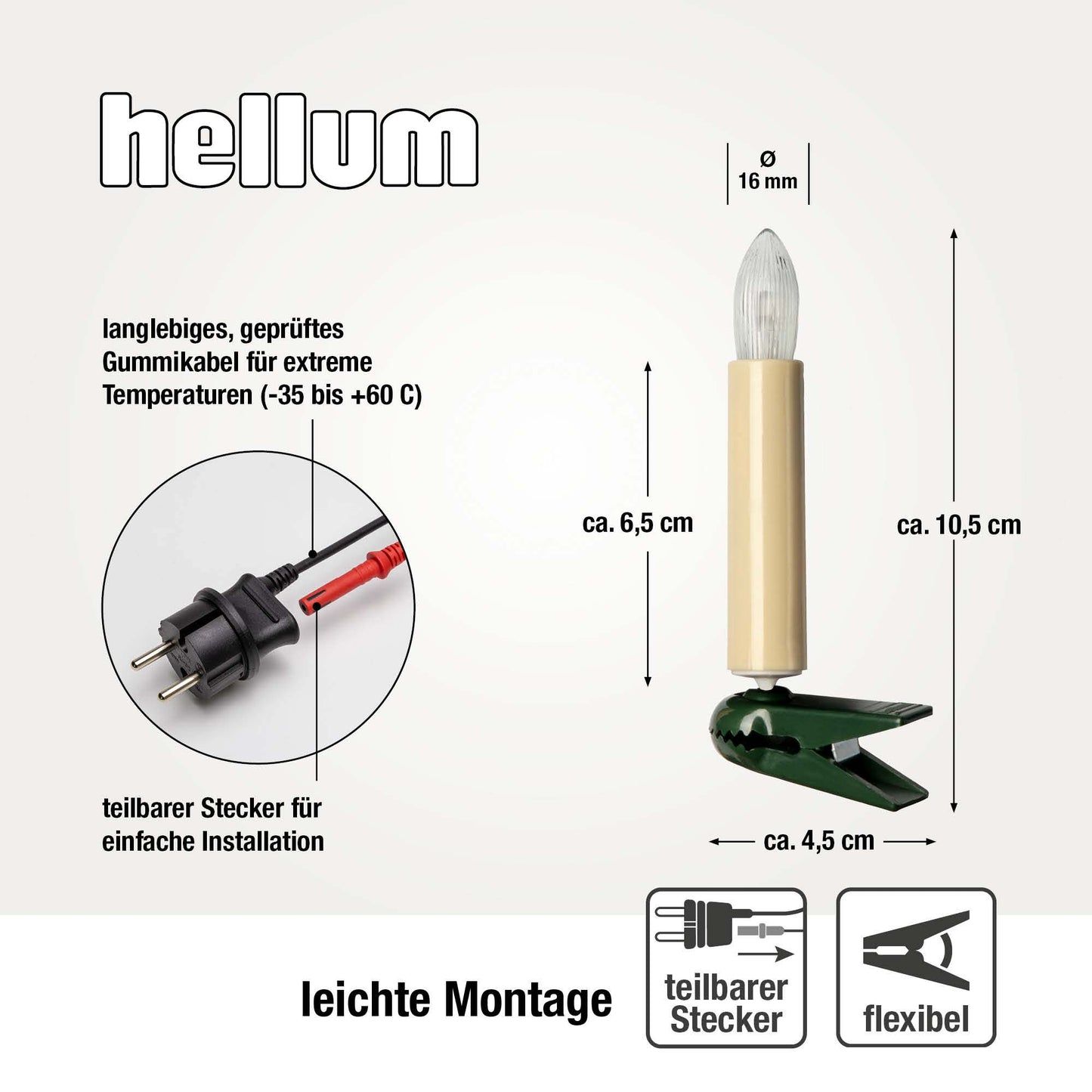 Lichterkette Weihnachtsbaum LED Filament, innen 30 teilig, Made in Germany, Riffelkerzen, Schaft elfenbein