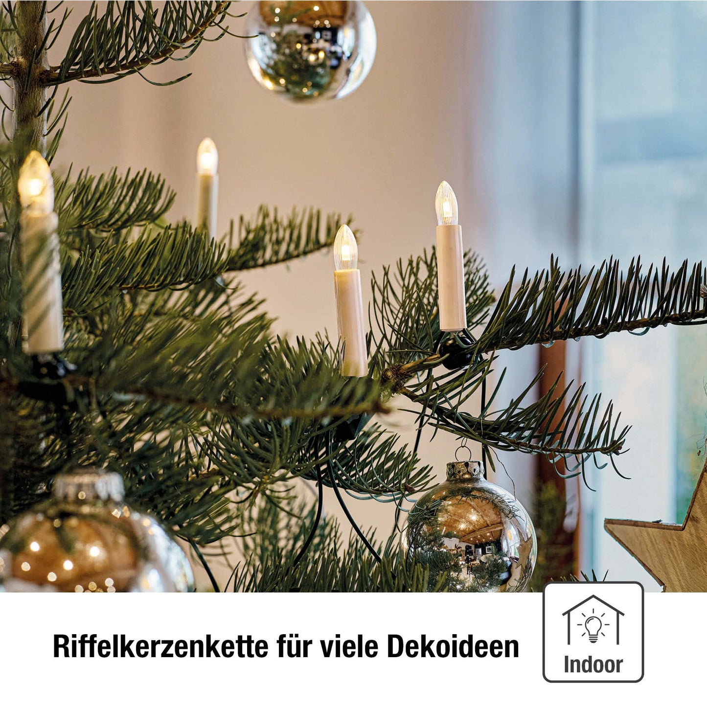 LED Lichterkette Weihnachtsbaum innen 20 teilig, Made in Germany, Riffelkerzen, inkl. 3 Ersatzkerzen