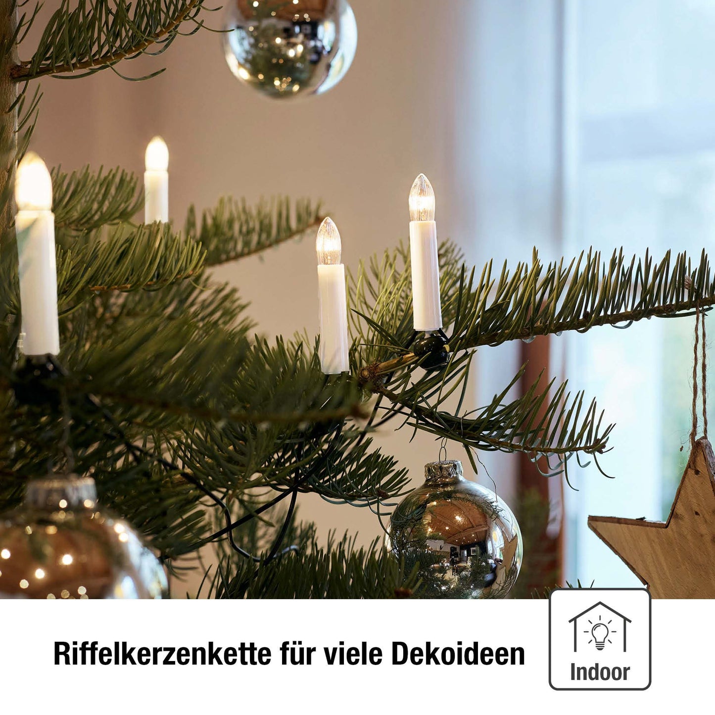 Lichterkette Weihnachtsbaum innen 30 teilig, Made in Germany, Riffelkerzen, inkl. 3 Ersatzkerzen, Glühfaden